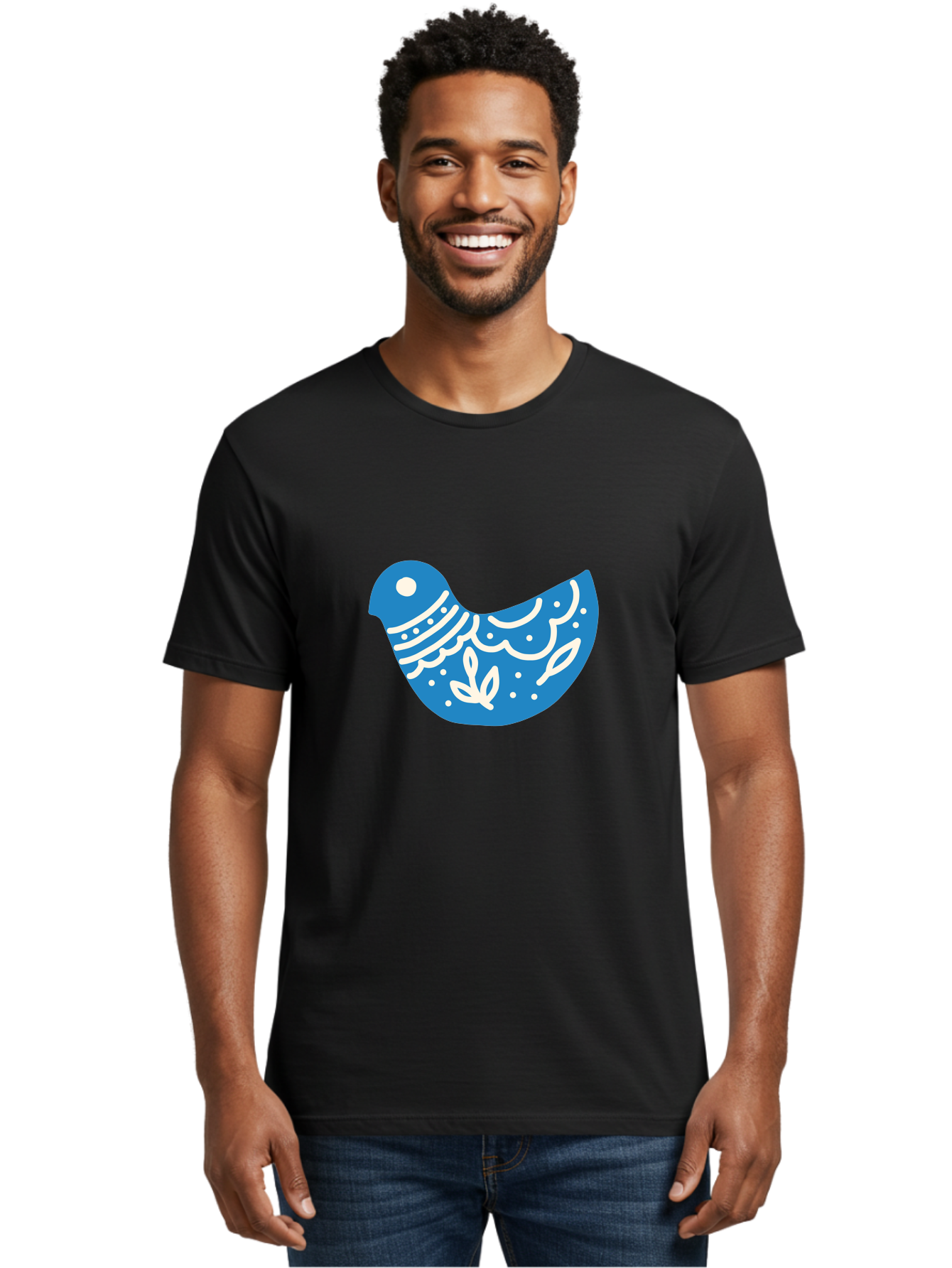 Bird-Logo Men'S Graphic Tee, 100% Cotton, Comfortable Casual Summer Wear, Machine Washable, Blue Bird, White Patterns, Abstract Design, Digital Art, Minimalist Illustration, Stylized Bird, Nature-Inspired, Creative Graphics Aab663 30