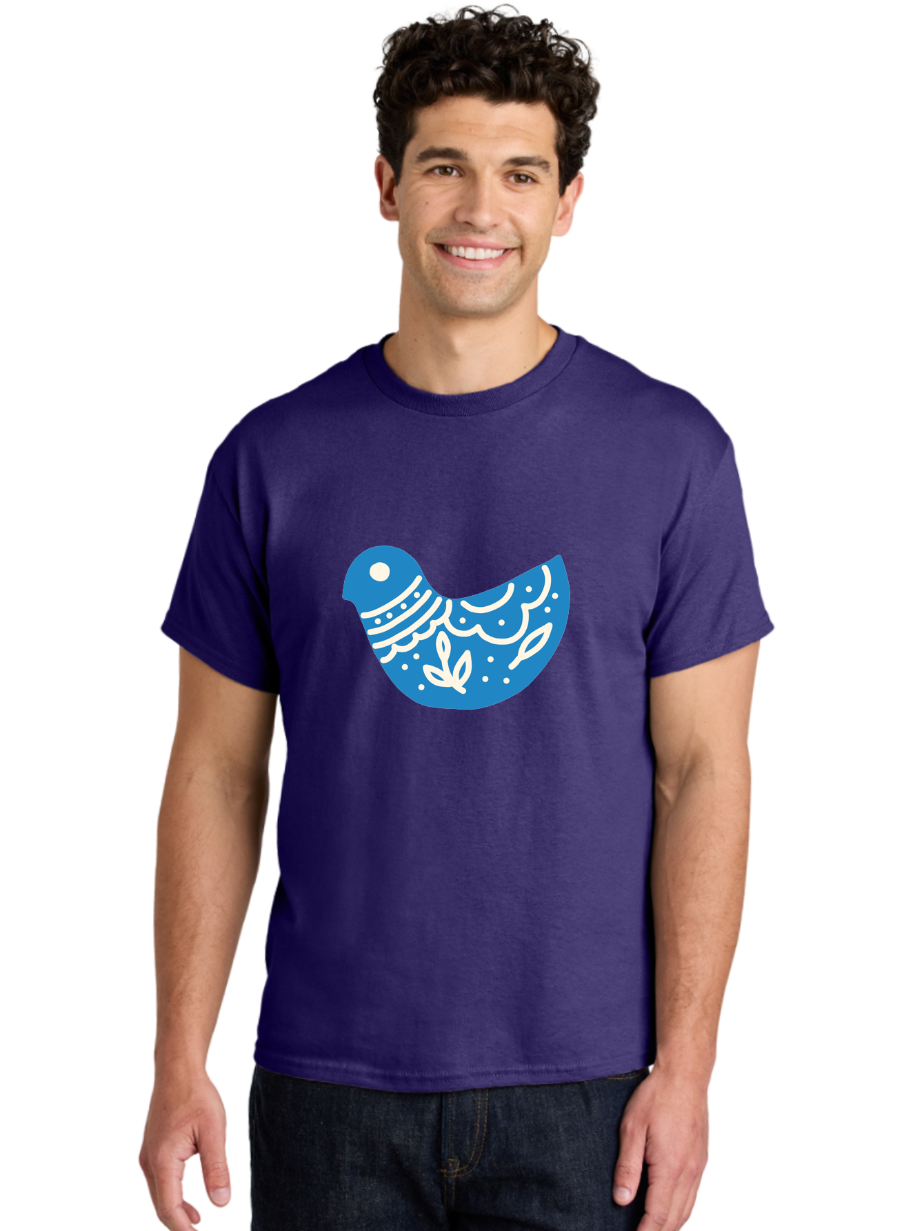 Bird-Logo Men'S Graphic Tee, 100% Cotton, Comfortable Casual Summer Wear, Machine Washable, Blue Bird, White Patterns, Abstract Design, Digital Art, Minimalist Illustration, Stylized Bird, Nature-Inspired, Creative Graphics Aab663 20