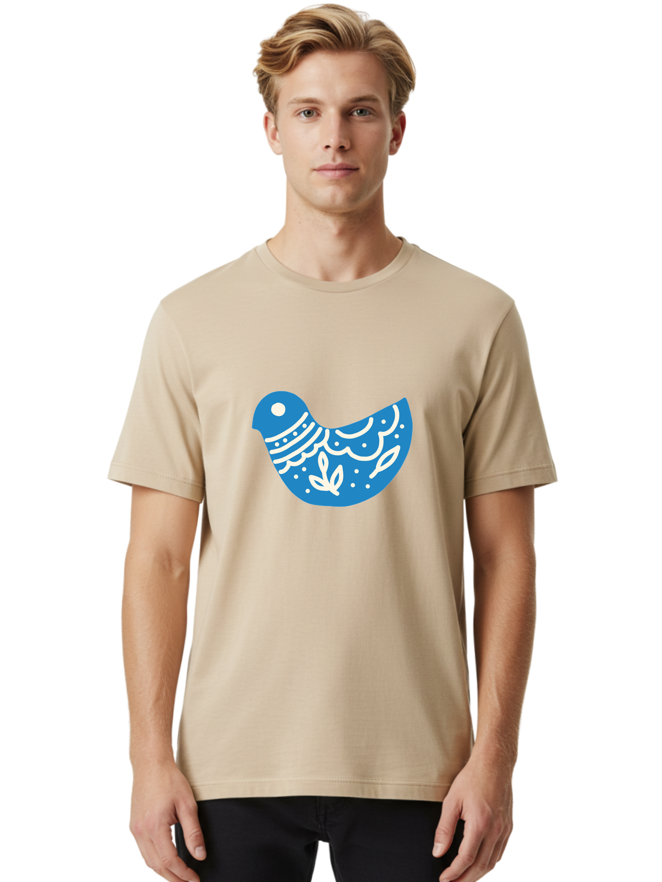 Bird-Logo Men'S Graphic Tee, 100% Cotton, Comfortable Casual Summer Wear, Machine Washable, Blue Bird, White Patterns, Abstract Design, Digital Art, Minimalist Illustration, Stylized Bird, Nature-Inspired, Creative Graphics Aab663 12