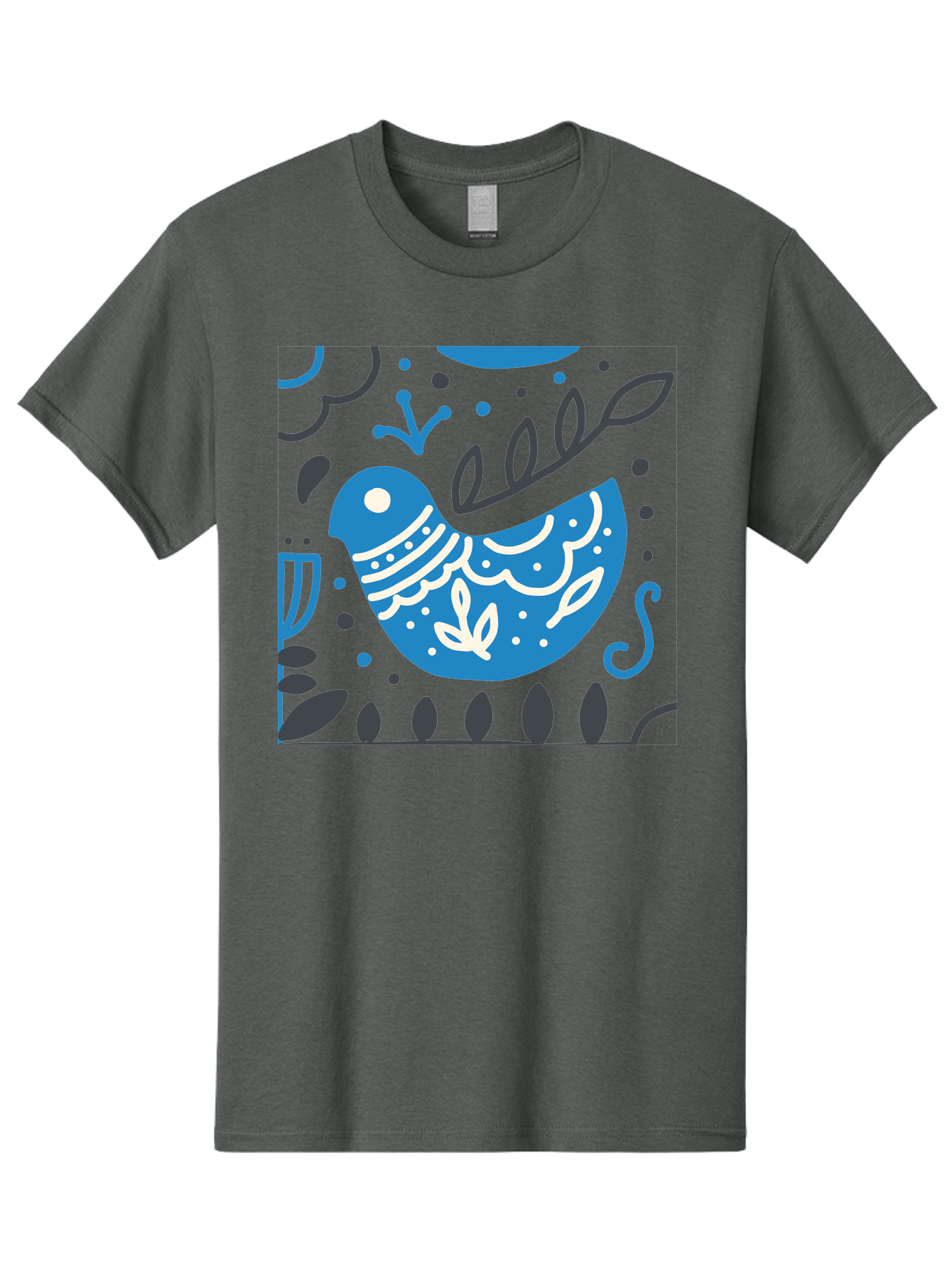 Blue-Bird Men'S Graphic Tee, 100% Cotton, Comfortable Casual Summer Wear, Machine Washable, Blue Bird, Floral Patterns, Whimsical Design, Abstract Shapes, Leaves, Dots, Artistic Expression, Creative Illustration, Modern Art, Bird Silhouette Aab665 23