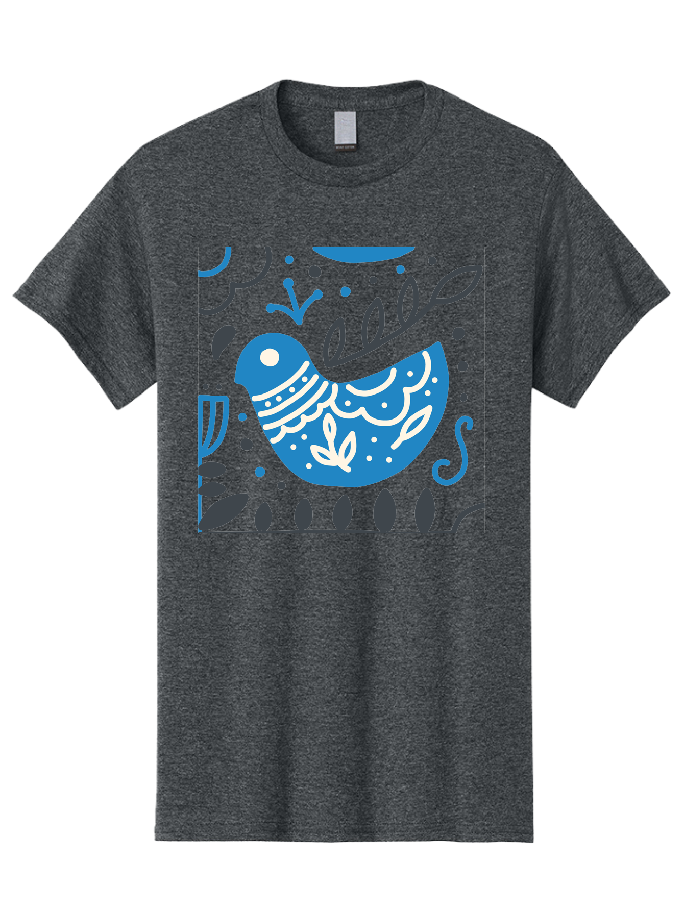 Blue-Bird Men'S Graphic Tee, 100% Cotton, Comfortable Casual Summer Wear, Machine Washable, Blue Bird, Floral Patterns, Whimsical Design, Abstract Shapes, Leaves, Dots, Artistic Expression, Creative Illustration, Modern Art, Bird Silhouette Aab665 21
