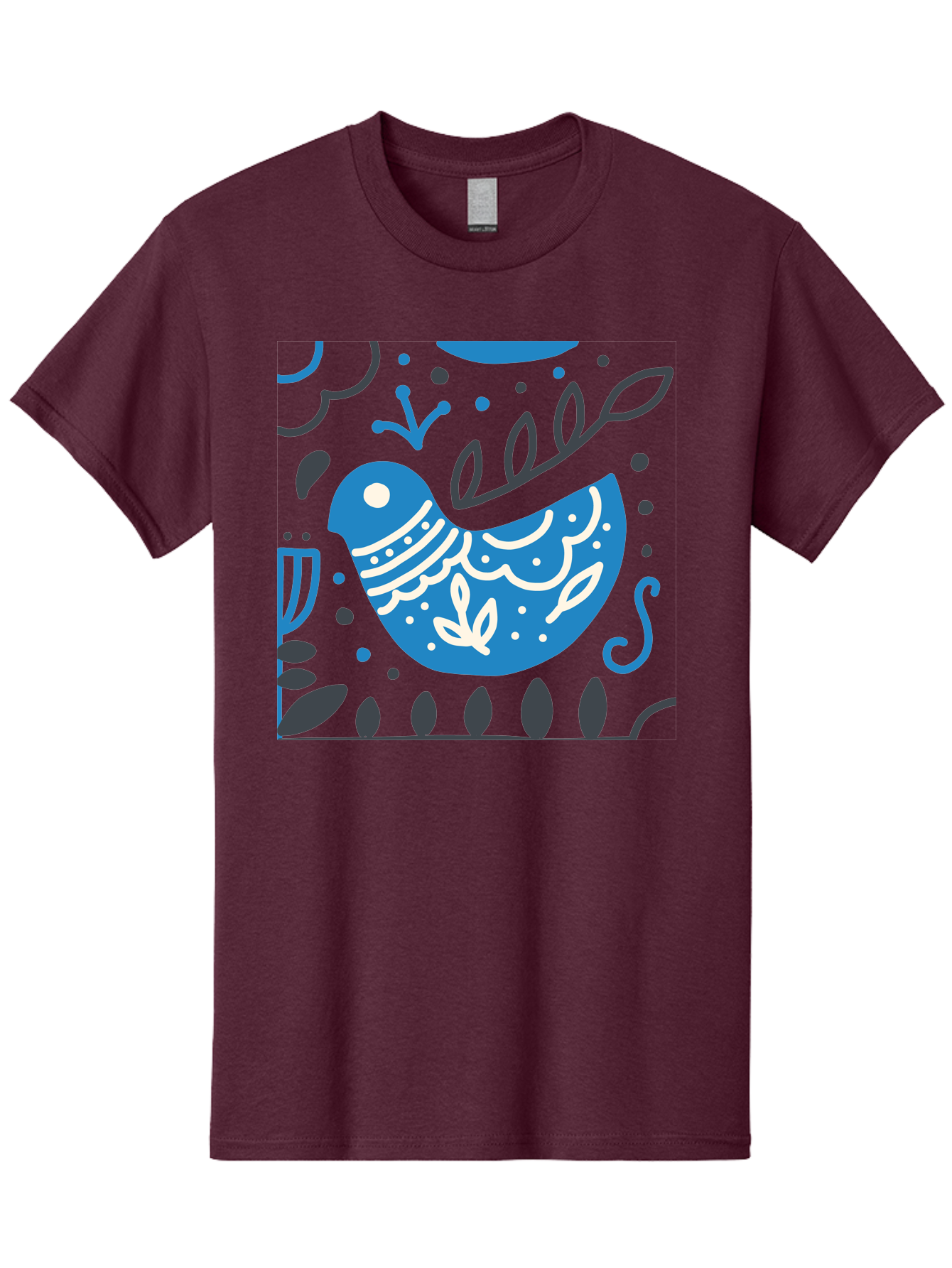 Blue-Bird Men'S Graphic Tee, 100% Cotton, Comfortable Casual Summer Wear, Machine Washable, Blue Bird, Floral Patterns, Whimsical Design, Abstract Shapes, Leaves, Dots, Artistic Expression, Creative Illustration, Modern Art, Bird Silhouette Aab665 17