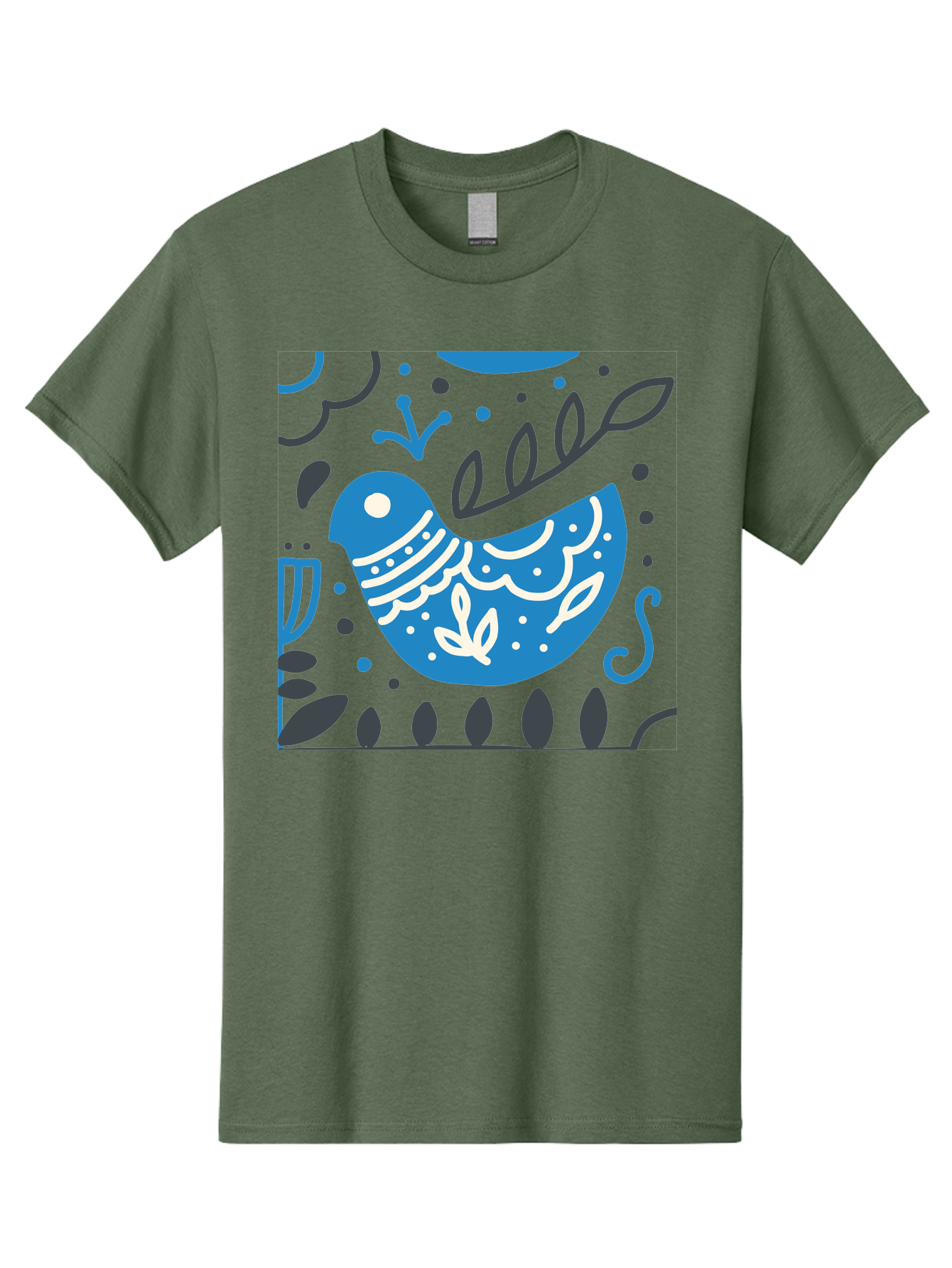 Blue-Bird Men'S Graphic Tee, 100% Cotton, Comfortable Casual Summer Wear, Machine Washable, Blue Bird, Floral Patterns, Whimsical Design, Abstract Shapes, Leaves, Dots, Artistic Expression, Creative Illustration, Modern Art, Bird Silhouette Aab665 29