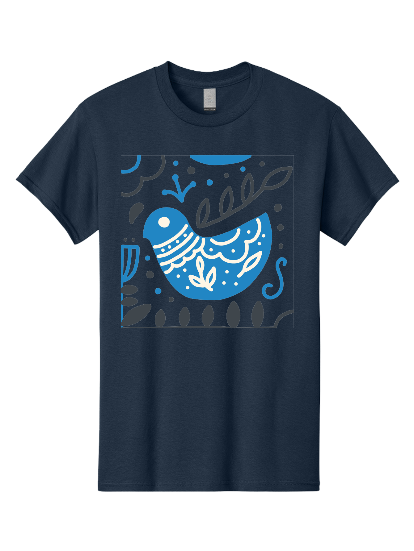Blue-Bird Men'S Graphic Tee, 100% Cotton, Comfortable Casual Summer Wear, Machine Washable, Blue Bird, Floral Patterns, Whimsical Design, Abstract Shapes, Leaves, Dots, Artistic Expression, Creative Illustration, Modern Art, Bird Silhouette Aab665 11