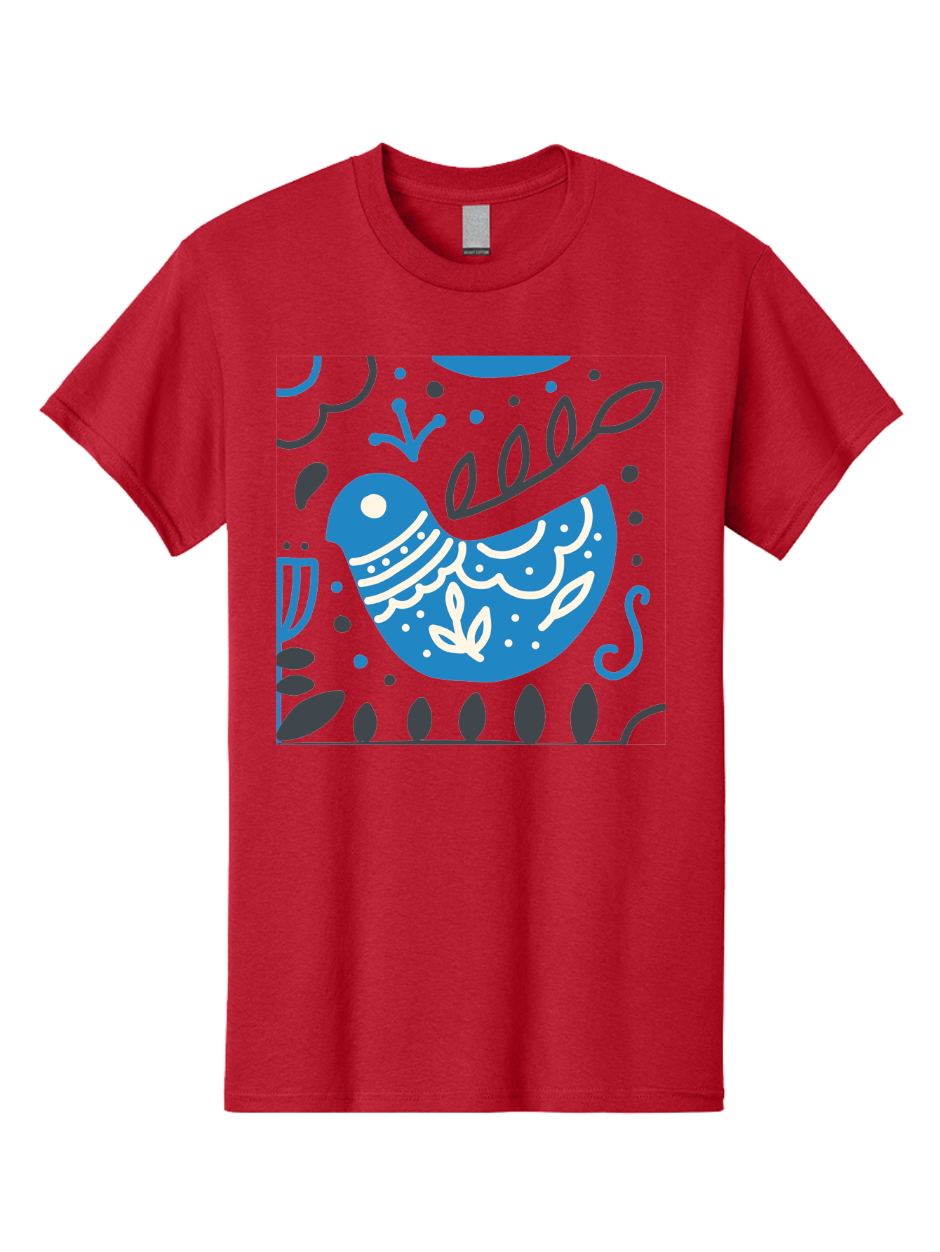 Blue-Bird Men'S Graphic Tee, 100% Cotton, Comfortable Casual Summer Wear, Machine Washable, Blue Bird, Floral Patterns, Whimsical Design, Abstract Shapes, Leaves, Dots, Artistic Expression, Creative Illustration, Modern Art, Bird Silhouette Aab665 27