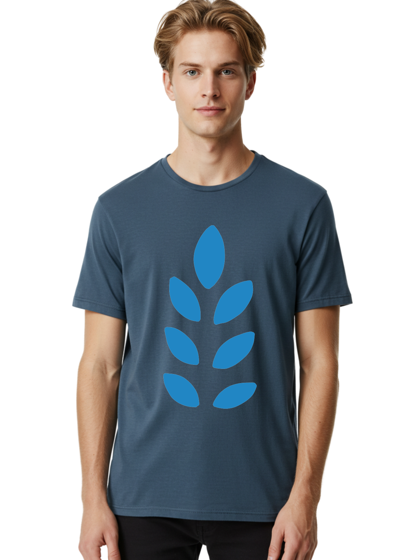 Blue-Leaves Men'S Graphic Tee, 100% Cotton, Comfortable Casual Summer Wear, Machine Washable, Blue Leaves, Simple Design, Minimalist Art, Stylized Foliage, Graphic Element, Abstract Shape, Modern Illustration Aab670 10