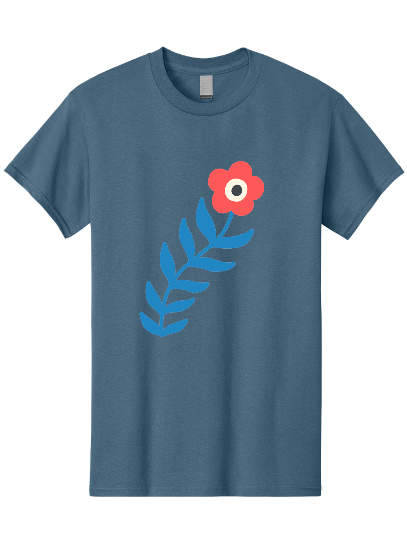 Evil-Eye-Flower Men'S Graphic Tee, 100% Cotton, Comfortable Casual Summer Wear, Machine Washable, Red Flower With White And Black Center, Blue Leaves, Abstract Floral Design, Modern Art, Stylized Bloom, Simple Shapes, Minimalist Illustration Aab697 21