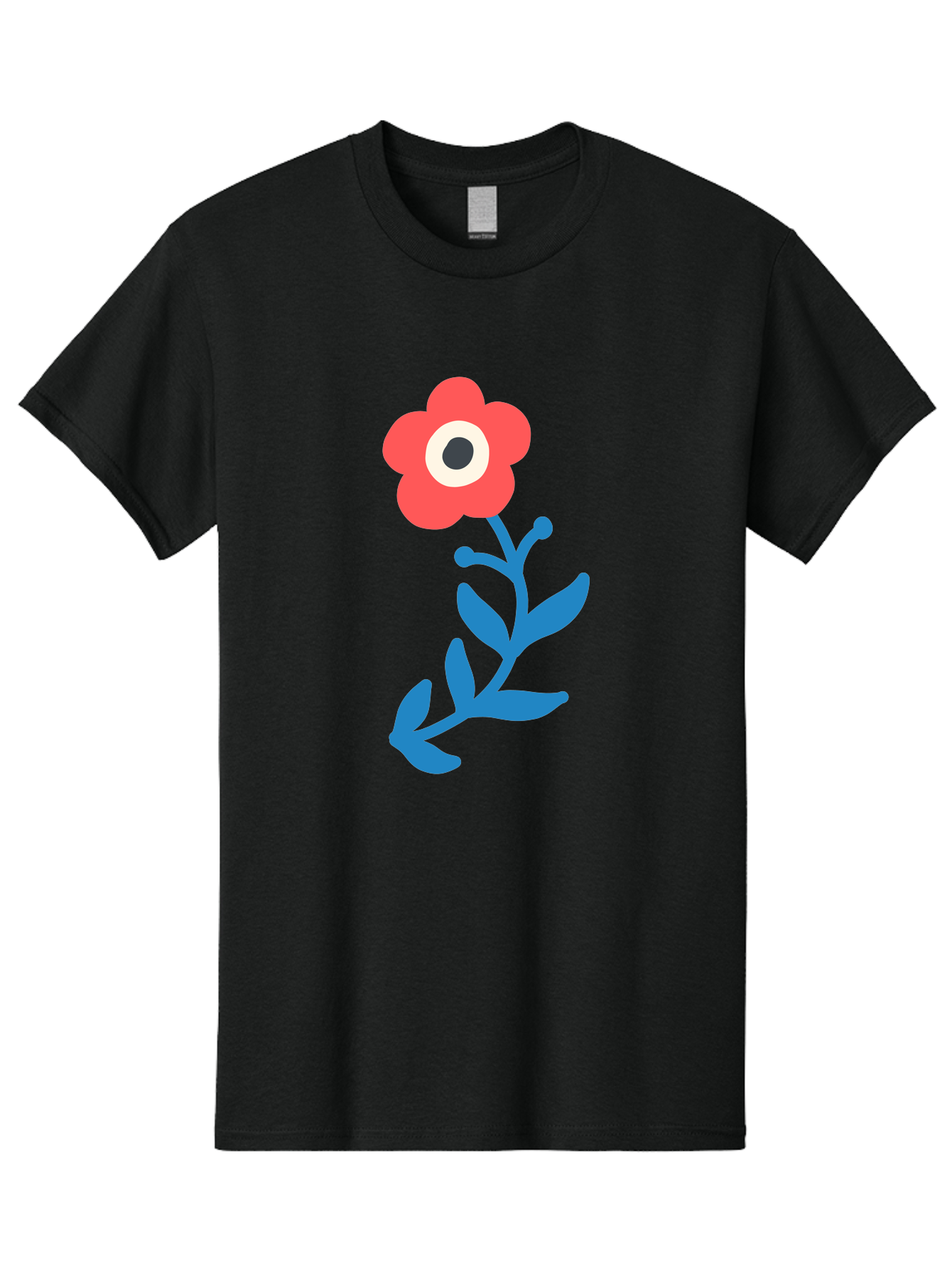 Eye-Flower Men'S Graphic Tee, 100% Cotton, Comfortable Casual Summer Wear, Machine Washable, Cartoon Flower, Floral Design, Red Bloom, Blue Leaves, Eye In Flower, Quirky Art, Illustration, Pop Art, Modern Art, Abstract Art, Red Petals, Aab699 7