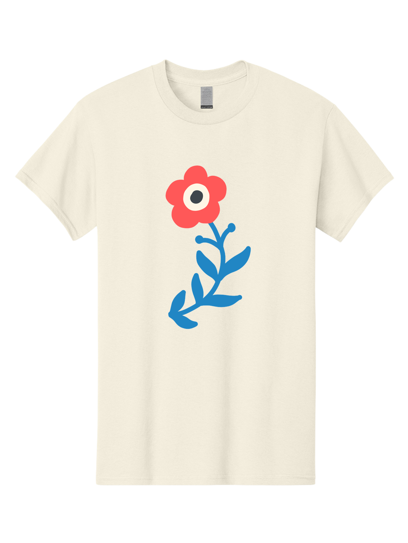 Eye-Flower Men'S Graphic Tee, 100% Cotton, Comfortable Casual Summer Wear, Machine Washable, Cartoon Flower, Floral Design, Red Bloom, Blue Leaves, Eye In Flower, Quirky Art, Illustration, Pop Art, Modern Art, Abstract Art, Red Petals, Aab699 3