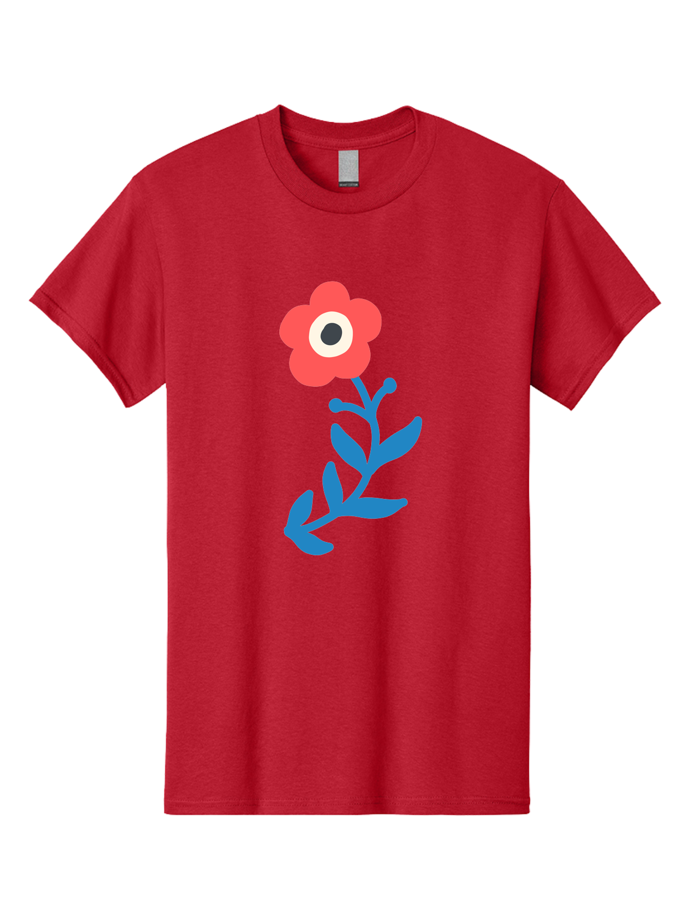 Eye-Flower Men'S Graphic Tee, 100% Cotton, Comfortable Casual Summer Wear, Machine Washable, Cartoon Flower, Floral Design, Red Bloom, Blue Leaves, Eye In Flower, Quirky Art, Illustration, Pop Art, Modern Art, Abstract Art, Red Petals, Aab699 27