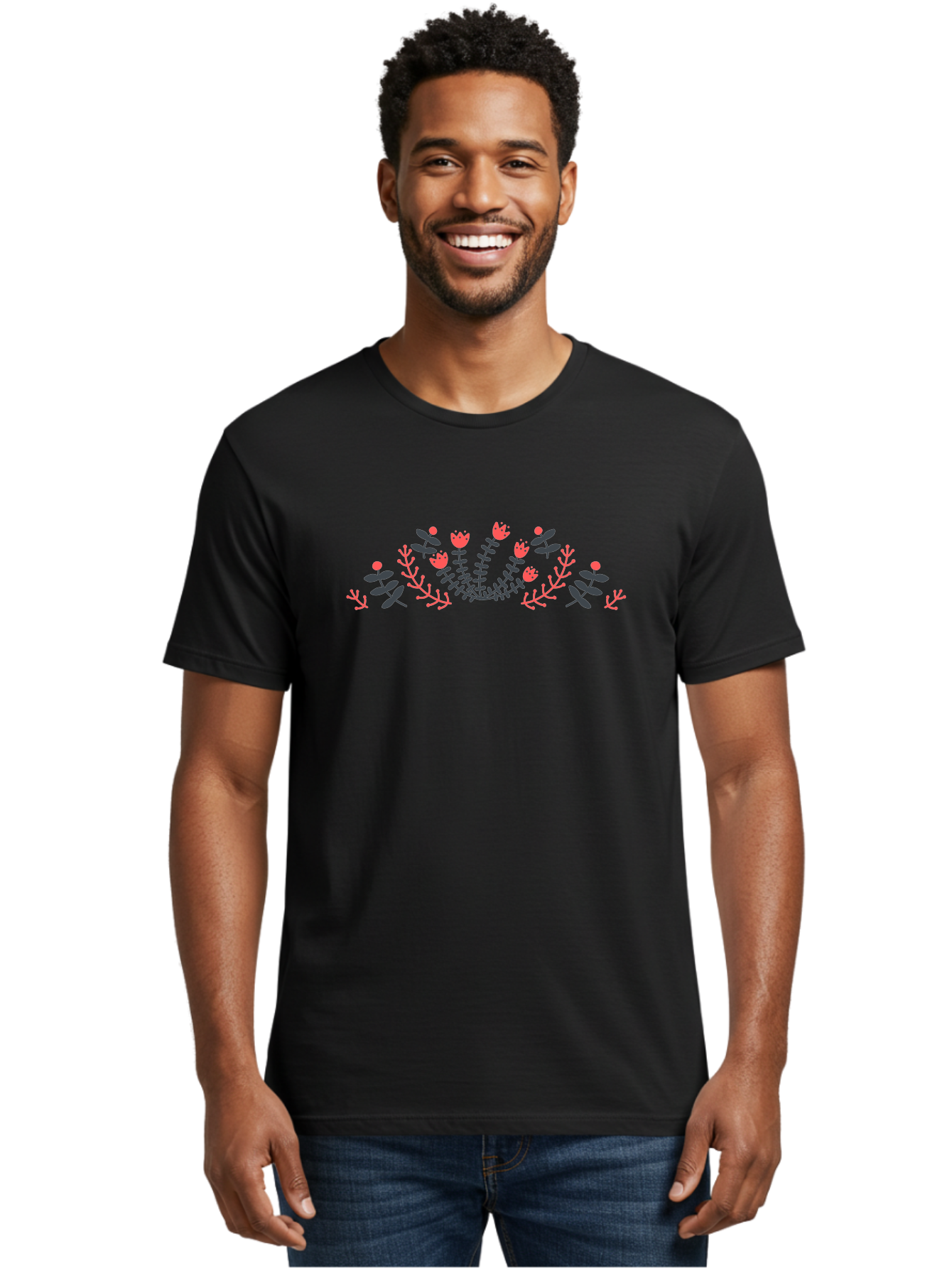 Floral-Design Men'S Graphic Tee, 100% Cotton, Comfortable Casual Summer Wear, Machine Washable, Floral Pattern, Elegant Design, Delicate Flowers, Pink Blooms, Dark Blue Leaves, Whimsical Arrangement, Beautiful Artwork, Floral Wreath, Aab700 26