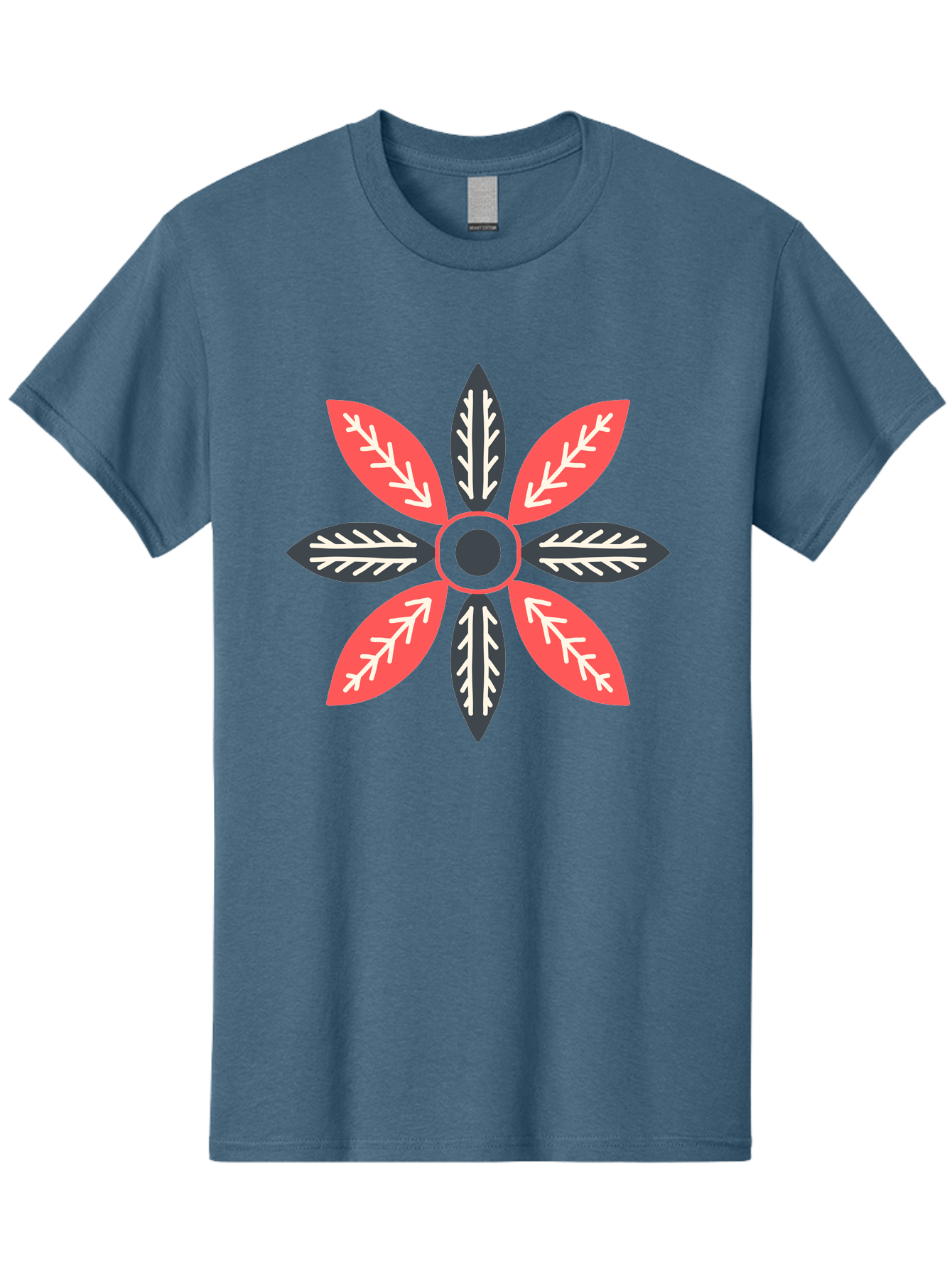 Floral-Emblem Men'S Graphic Tee, 100% Cotton, Comfortable Casual Summer Wear, Machine Washable, Symmetrical Floral Design, Red And Black Petals, White Leaf Details, Circular Pattern, Abstract Flower, Geometric Shapes, Graphic Illustration, Aab701 1