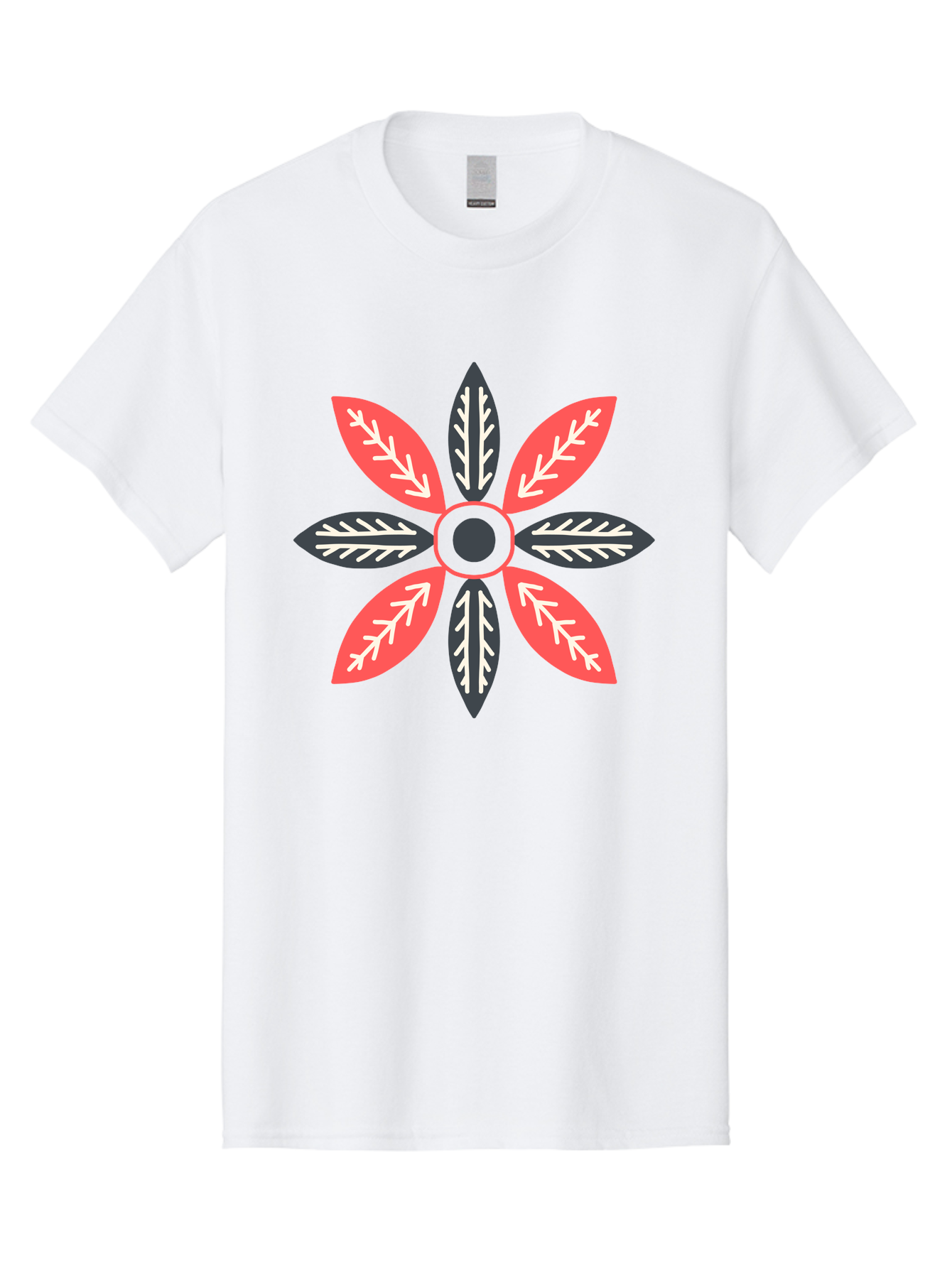 Floral-Emblem Men'S Graphic Tee, 100% Cotton, Comfortable Casual Summer Wear, Machine Washable, Symmetrical Floral Design, Red And Black Petals, White Leaf Details, Circular Pattern, Abstract Flower, Geometric Shapes, Graphic Illustration, Aab701 29