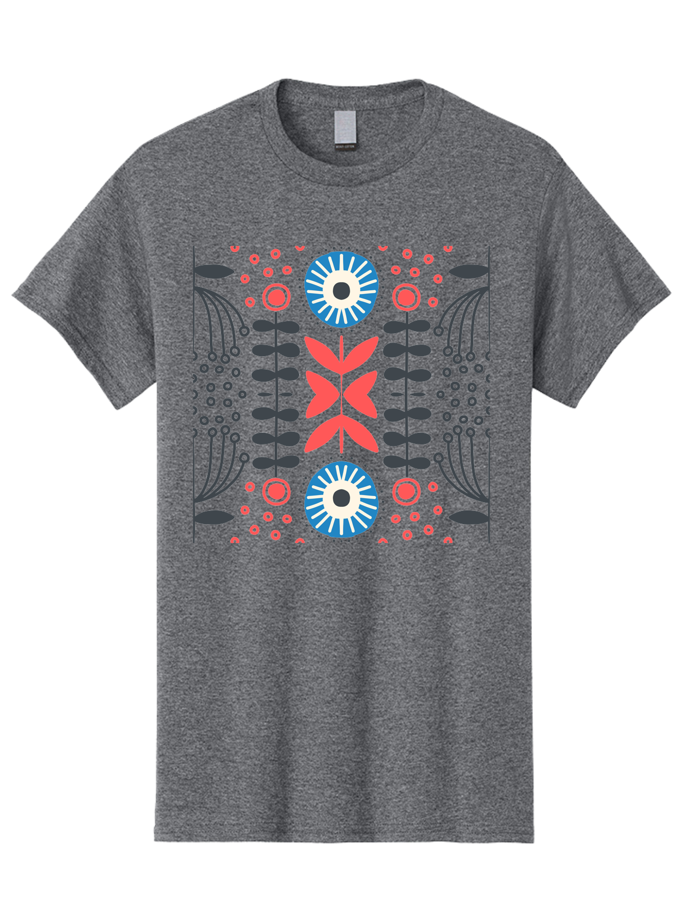 Floral-Pattern-10 Men'S Graphic Tee, 100% Cotton, Comfortable Casual Summer Wear, Machine Washable, Floral Pattern, Stylized Flowers, Symmetrical Design, Blue And Pink Flowers, Black Leaves, Geometric Shapes, Abstract Art, Vibrant Colors, Aab703 9