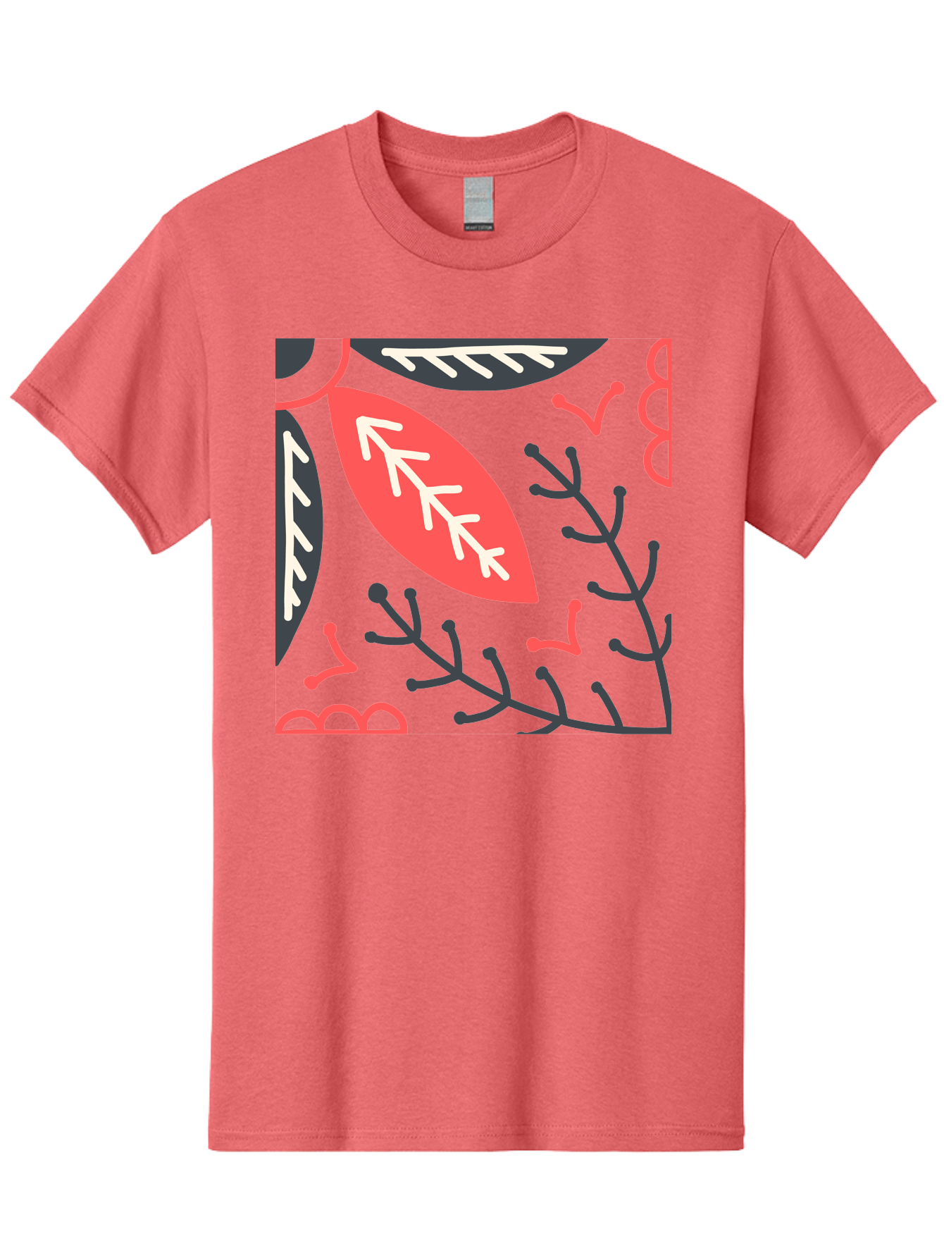 Floral-Pattern-12 Men'S Graphic Tee, 100% Cotton, Comfortable Casual Summer Wear, Machine Washable, Leaf Pattern, Floral Design, Abstract Leaves, Red And White Accents, Black Outlines, Whimsical Illustration, Botanical Art, Aab705 11
