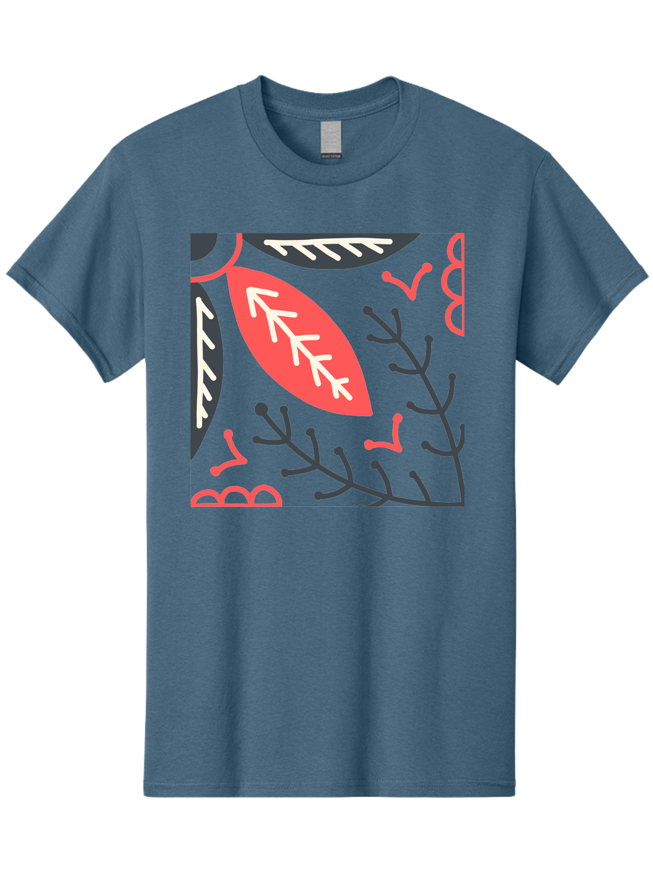 Floral-Pattern-12 Men'S Graphic Tee, 100% Cotton, Comfortable Casual Summer Wear, Machine Washable, Leaf Pattern, Floral Design, Abstract Leaves, Red And White Accents, Black Outlines, Whimsical Illustration, Botanical Art, Aab705 3