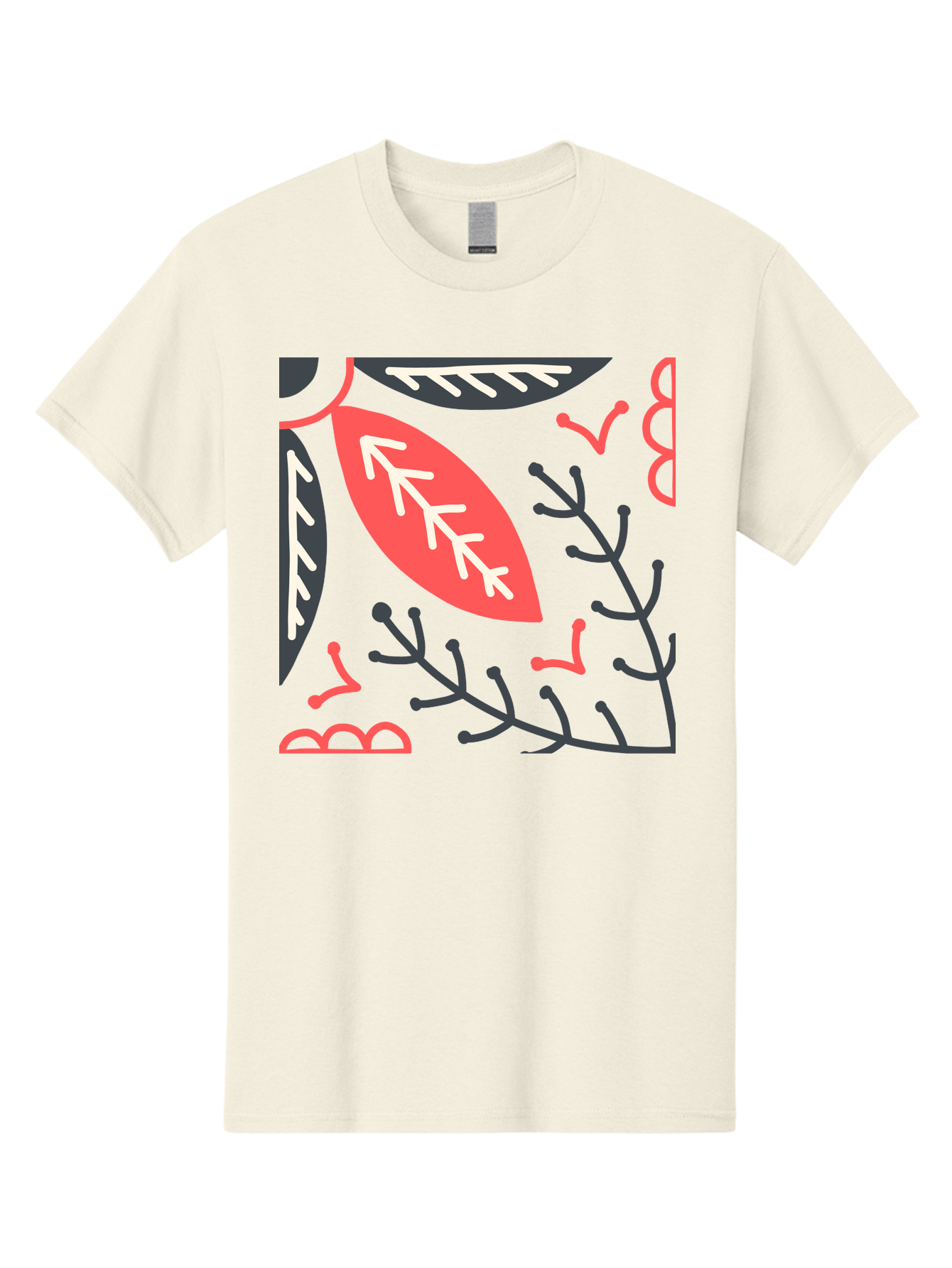 Floral-Pattern-12 Men'S Graphic Tee, 100% Cotton, Comfortable Casual Summer Wear, Machine Washable, Leaf Pattern, Floral Design, Abstract Leaves, Red And White Accents, Black Outlines, Whimsical Illustration, Botanical Art, Aab705 7
