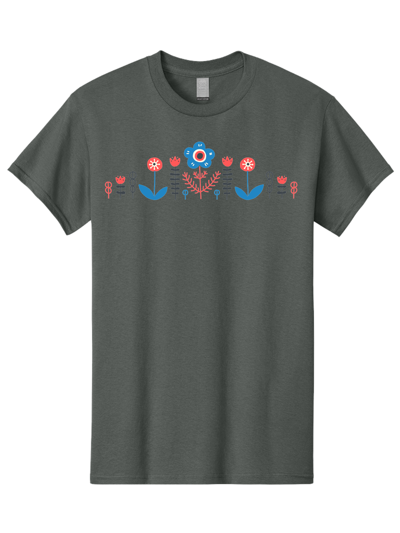 Floral-Pattern-17 Men'S Graphic Tee, 100% Cotton, Comfortable Casual Summer Wear, Machine Washable, Colorful Floral Design, Stylized Flowers, Blue And Red Blooms, Abstract Foliage, Vibrant Floral Arrangement, Folk Art Inspiration, Aab710 19