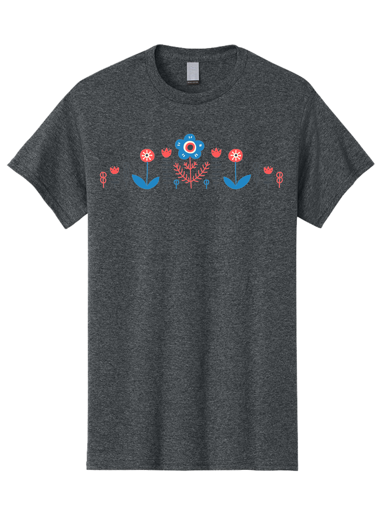 Floral-Pattern-17 Men'S Graphic Tee, 100% Cotton, Comfortable Casual Summer Wear, Machine Washable, Colorful Floral Design, Stylized Flowers, Blue And Red Blooms, Abstract Foliage, Vibrant Floral Arrangement, Folk Art Inspiration, Aab710 1