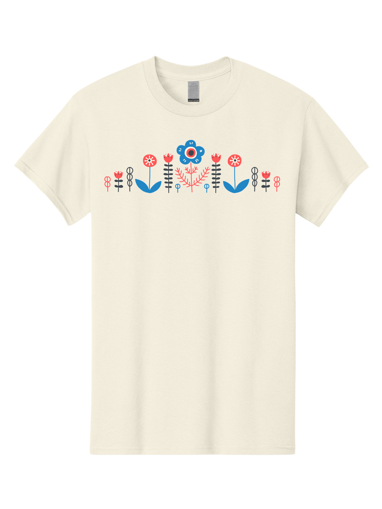 Floral-Pattern-17 Men'S Graphic Tee, 100% Cotton, Comfortable Casual Summer Wear, Machine Washable, Colorful Floral Design, Stylized Flowers, Blue And Red Blooms, Abstract Foliage, Vibrant Floral Arrangement, Folk Art Inspiration, Aab710 13