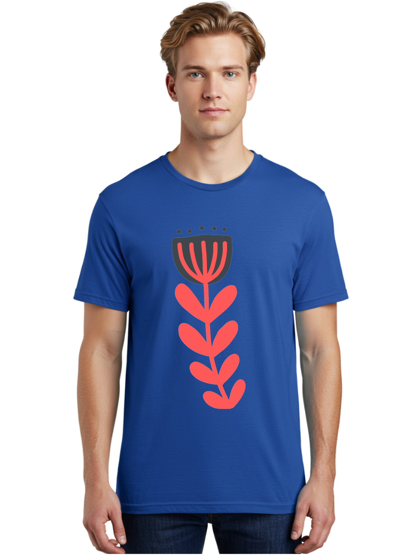 Flower-2 Men'S Graphic Tee, 100% Cotton, Comfortable Casual Summer Wear, Machine Washable, Simple Flower Design, Floral Pattern, Minimalist Art, Red And Black Hues, Bold Graphics, Stylized Bloom, Modern Illustration, Flower Graphic Aab722 2