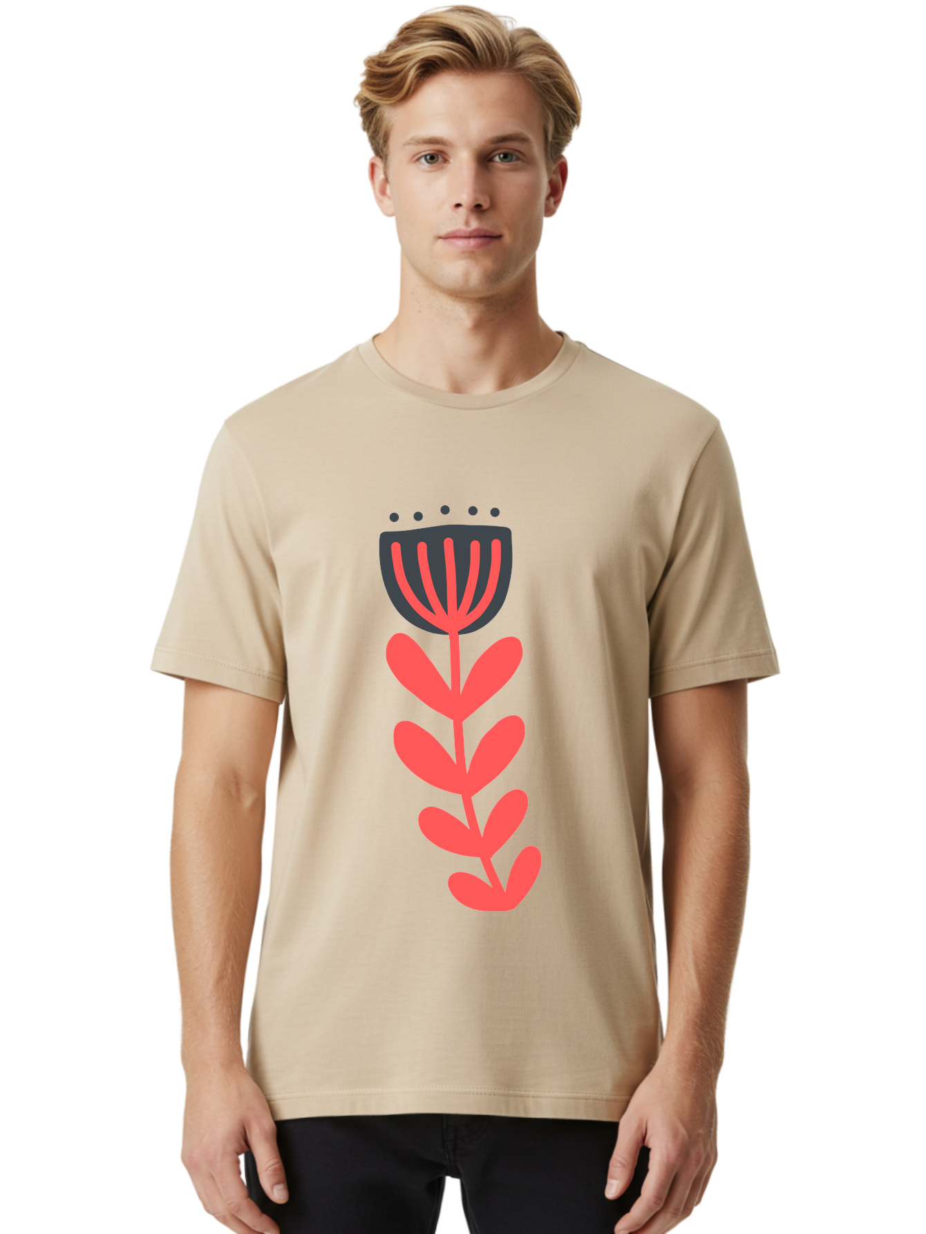 Flower-2 Men'S Graphic Tee, 100% Cotton, Comfortable Casual Summer Wear, Machine Washable, Simple Flower Design, Floral Pattern, Minimalist Art, Red And Black Hues, Bold Graphics, Stylized Bloom, Modern Illustration, Flower Graphic Aab722 8