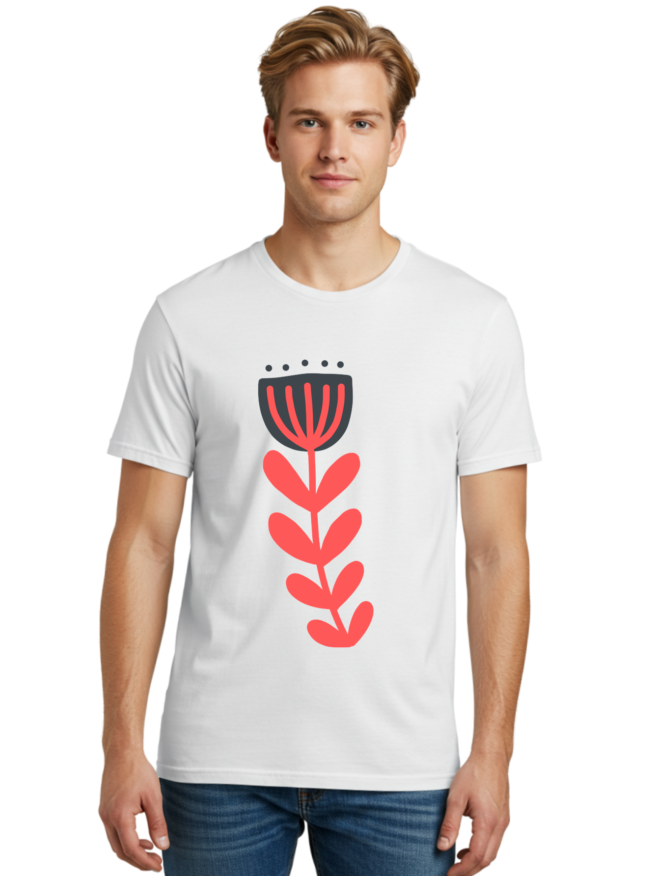 Flower-2 Men'S Graphic Tee, 100% Cotton, Comfortable Casual Summer Wear, Machine Washable, Simple Flower Design, Floral Pattern, Minimalist Art, Red And Black Hues, Bold Graphics, Stylized Bloom, Modern Illustration, Flower Graphic Aab722 20