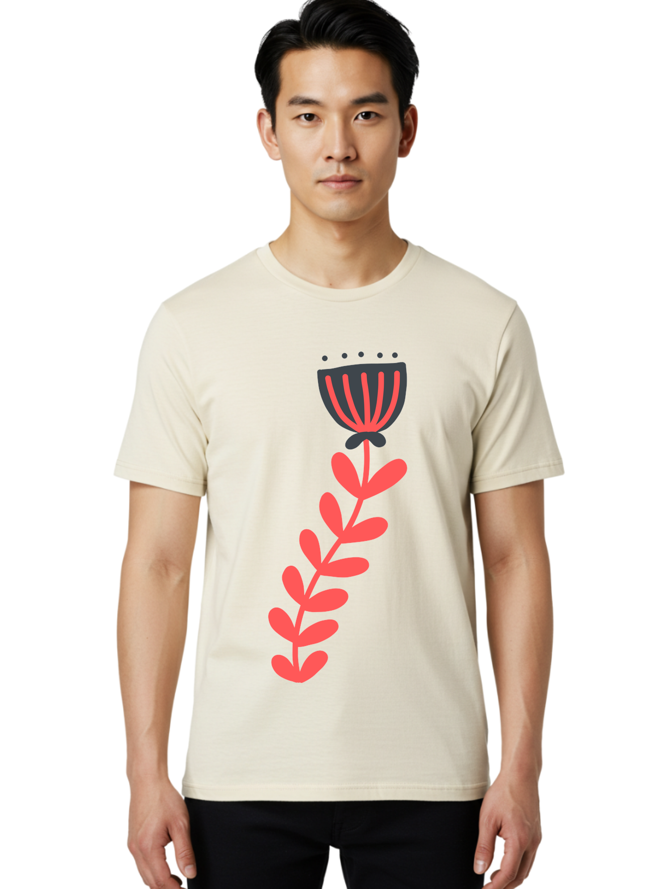 Flower-3 Men'S Graphic Tee, 100% Cotton, Comfortable Casual Summer Wear, Machine Washable, Simple Flower Illustration, Pink And Black Flower, Minimalist Design, Bold Lines, Graphic Art, Floral Motif, Modern Style Aab723 2