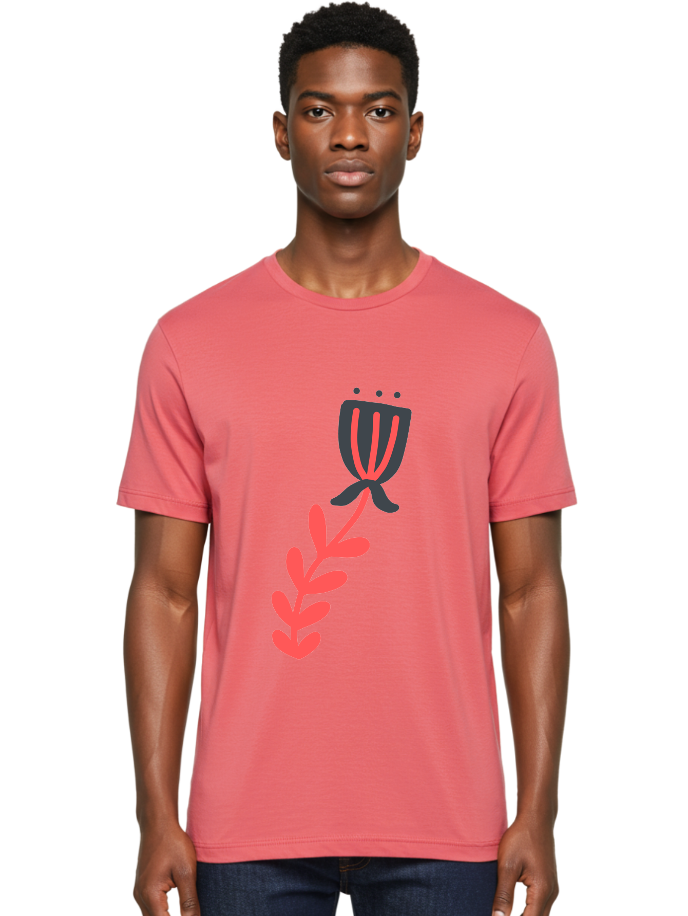 Flower-4 Men'S Graphic Tee, 100% Cotton, Comfortable Casual Summer Wear, Machine Washable, Stylized Tulip, Simple Design, Minimalist Art, Pink And Black, Floral Theme, Abstract Flower Aab724 16