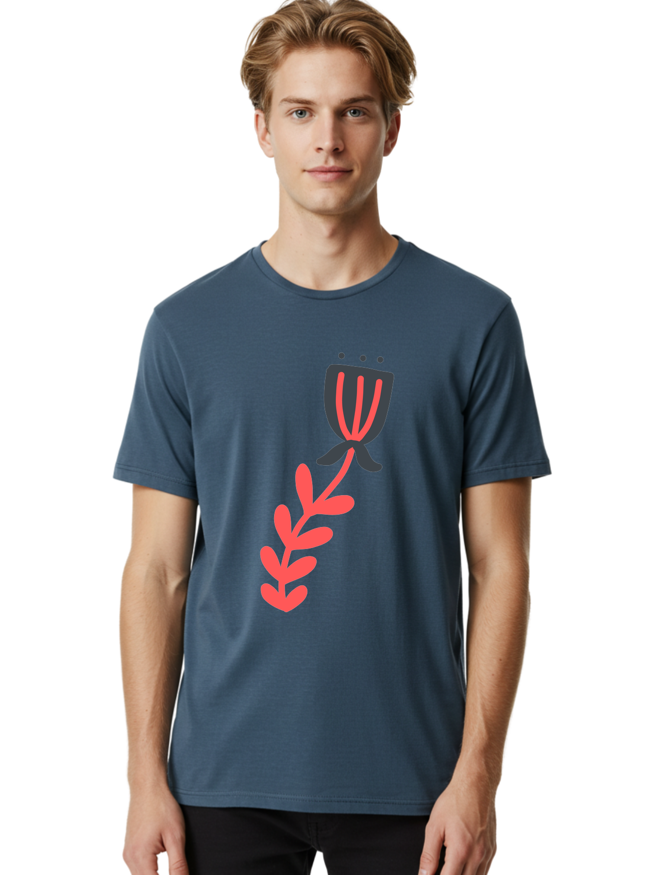 Flower-4 Men'S Graphic Tee, 100% Cotton, Comfortable Casual Summer Wear, Machine Washable, Stylized Tulip, Simple Design, Minimalist Art, Pink And Black, Floral Theme, Abstract Flower Aab724 2
