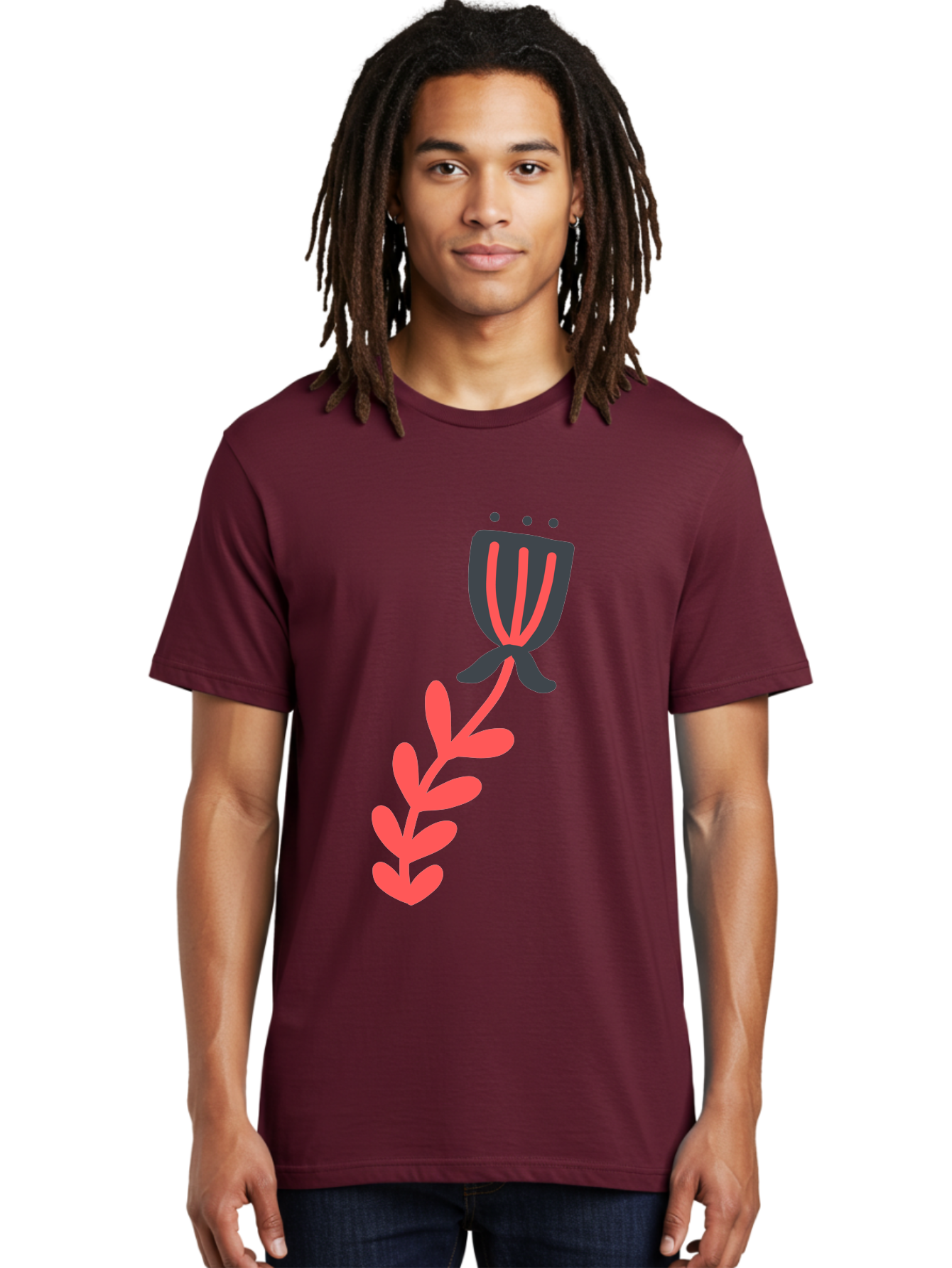 Flower-4 Men'S Graphic Tee, 100% Cotton, Comfortable Casual Summer Wear, Machine Washable, Stylized Tulip, Simple Design, Minimalist Art, Pink And Black, Floral Theme, Abstract Flower Aab724 4