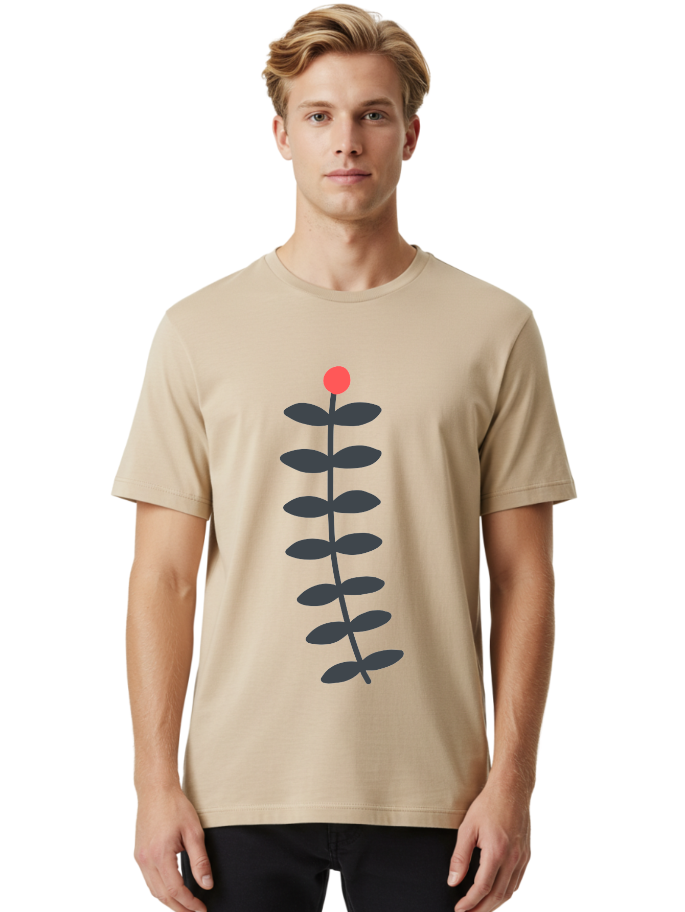 Flower-5 Men'S Graphic Tee, 100% Cotton, Comfortable Casual Summer Wear, Machine Washable, Simple Flower Illustration, Red Bloom, Dark Green Leaves, Minimalist Design, Botanical Art, Floral Graphic Aab725 18