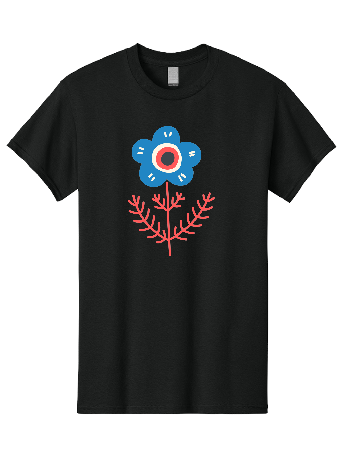 Flower-7 Men'S Graphic Tee, 100% Cotton, Comfortable Casual Summer Wear, Machine Washable, Stylized Flower, Blue Petals, Red And White Center, Pink Leaves, Simple Design, Modern Art, Minimalist Aesthetic, Floral Motif, Abstract Representation Aab727 19