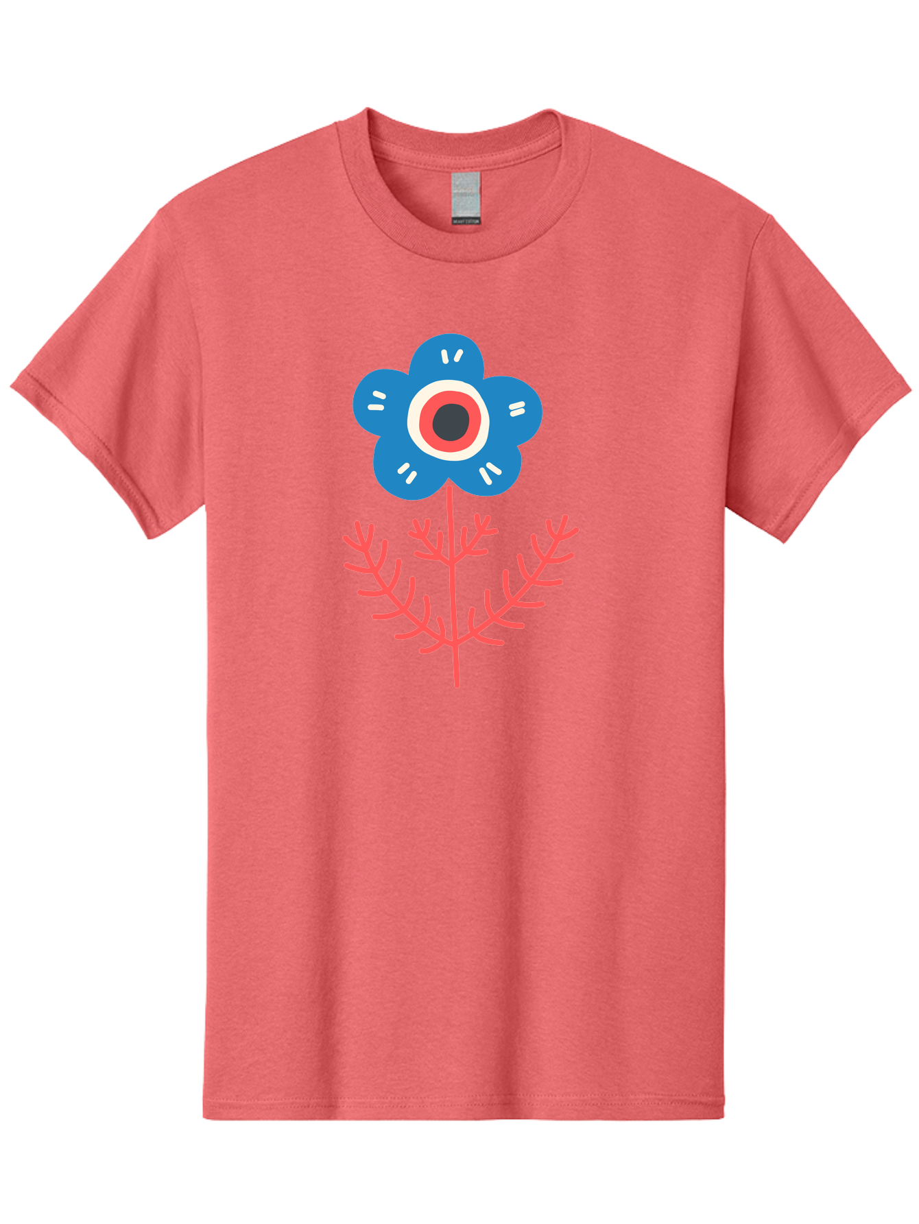 Flower-7 Men'S Graphic Tee, 100% Cotton, Comfortable Casual Summer Wear, Machine Washable, Stylized Flower, Blue Petals, Red And White Center, Pink Leaves, Simple Design, Modern Art, Minimalist Aesthetic, Floral Motif, Abstract Representation Aab727 15