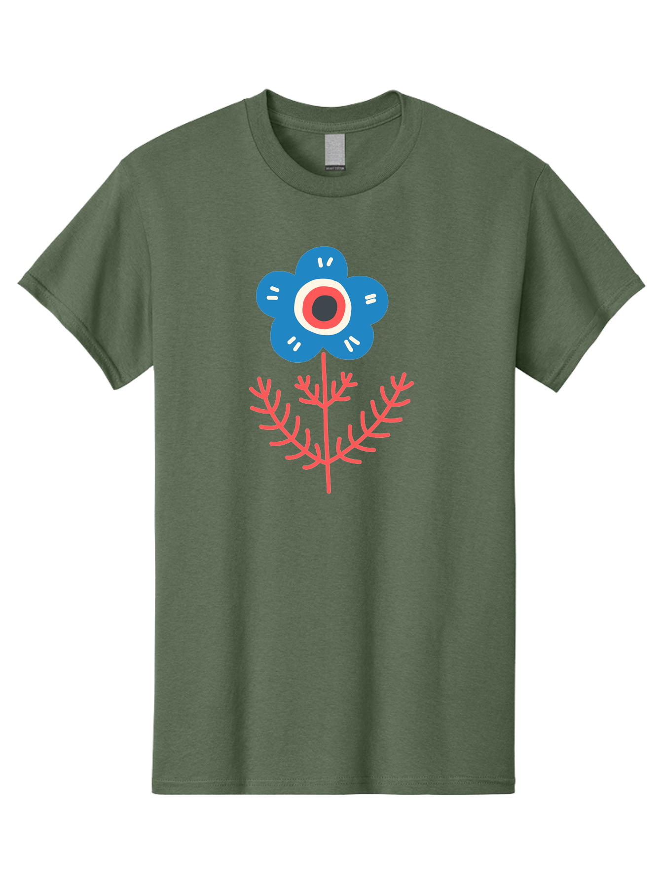 Flower-7 Men'S Graphic Tee, 100% Cotton, Comfortable Casual Summer Wear, Machine Washable, Stylized Flower, Blue Petals, Red And White Center, Pink Leaves, Simple Design, Modern Art, Minimalist Aesthetic, Floral Motif, Abstract Representation Aab727 5