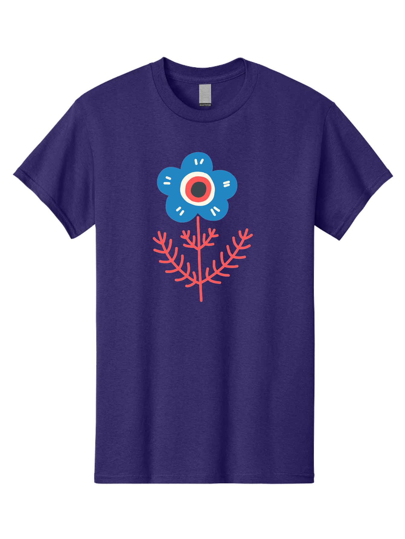 Flower-7 Men'S Graphic Tee, 100% Cotton, Comfortable Casual Summer Wear, Machine Washable, Stylized Flower, Blue Petals, Red And White Center, Pink Leaves, Simple Design, Modern Art, Minimalist Aesthetic, Floral Motif, Abstract Representation Aab727 1