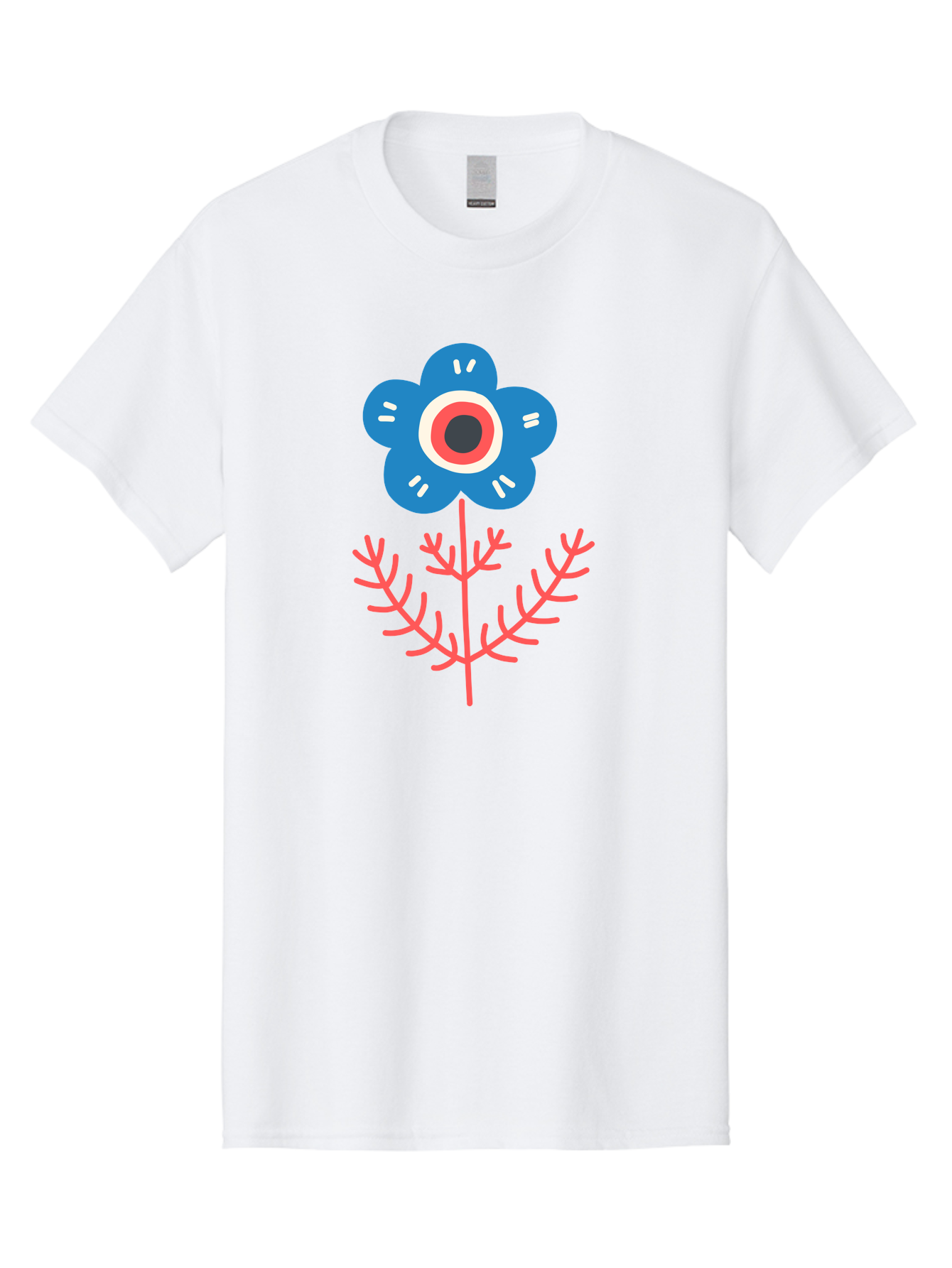 Flower-7 Men'S Graphic Tee, 100% Cotton, Comfortable Casual Summer Wear, Machine Washable, Stylized Flower, Blue Petals, Red And White Center, Pink Leaves, Simple Design, Modern Art, Minimalist Aesthetic, Floral Motif, Abstract Representation Aab727 29