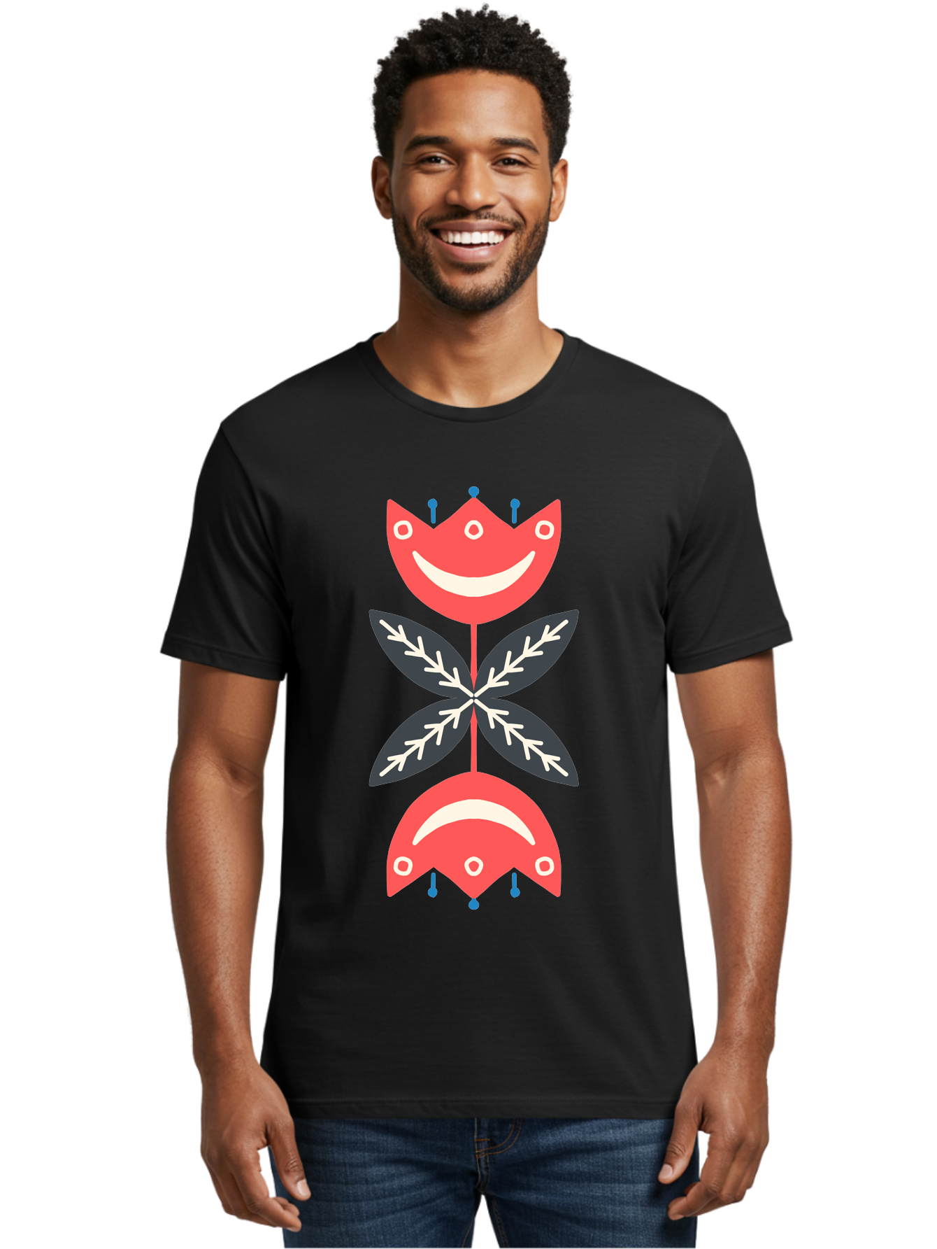 Flower-Face Men'S Graphic Tee, 100% Cotton, Comfortable Casual Summer Wear, Machine Washable, Red Smiley Faces, Playful Flowers, Cartoon Characters, Happy Emotions, Floral Designs, Whimsical Art, Cute Illustrations Aab729 12