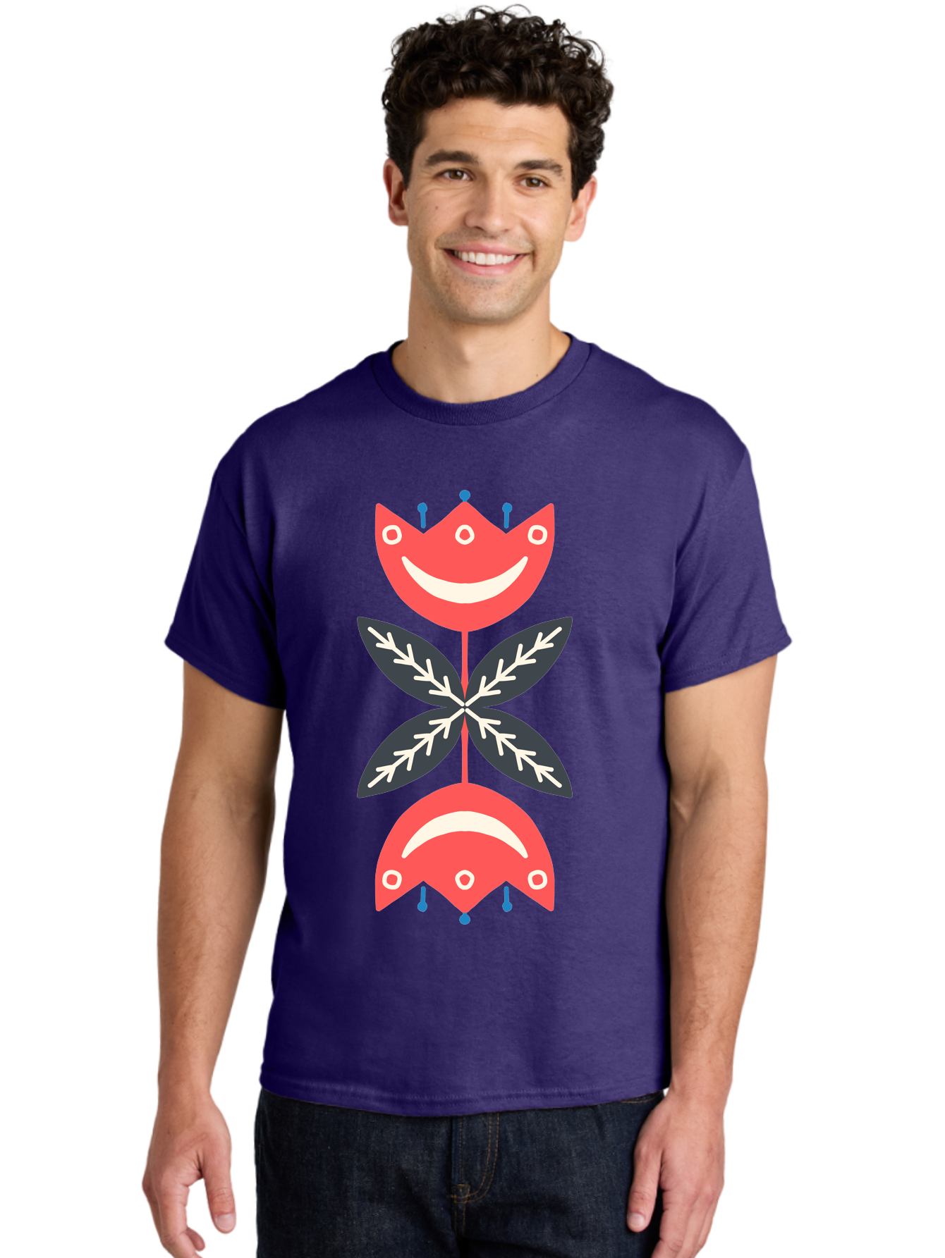 Flower-Face Men'S Graphic Tee, 100% Cotton, Comfortable Casual Summer Wear, Machine Washable, Red Smiley Faces, Playful Flowers, Cartoon Characters, Happy Emotions, Floral Designs, Whimsical Art, Cute Illustrations Aab729 16