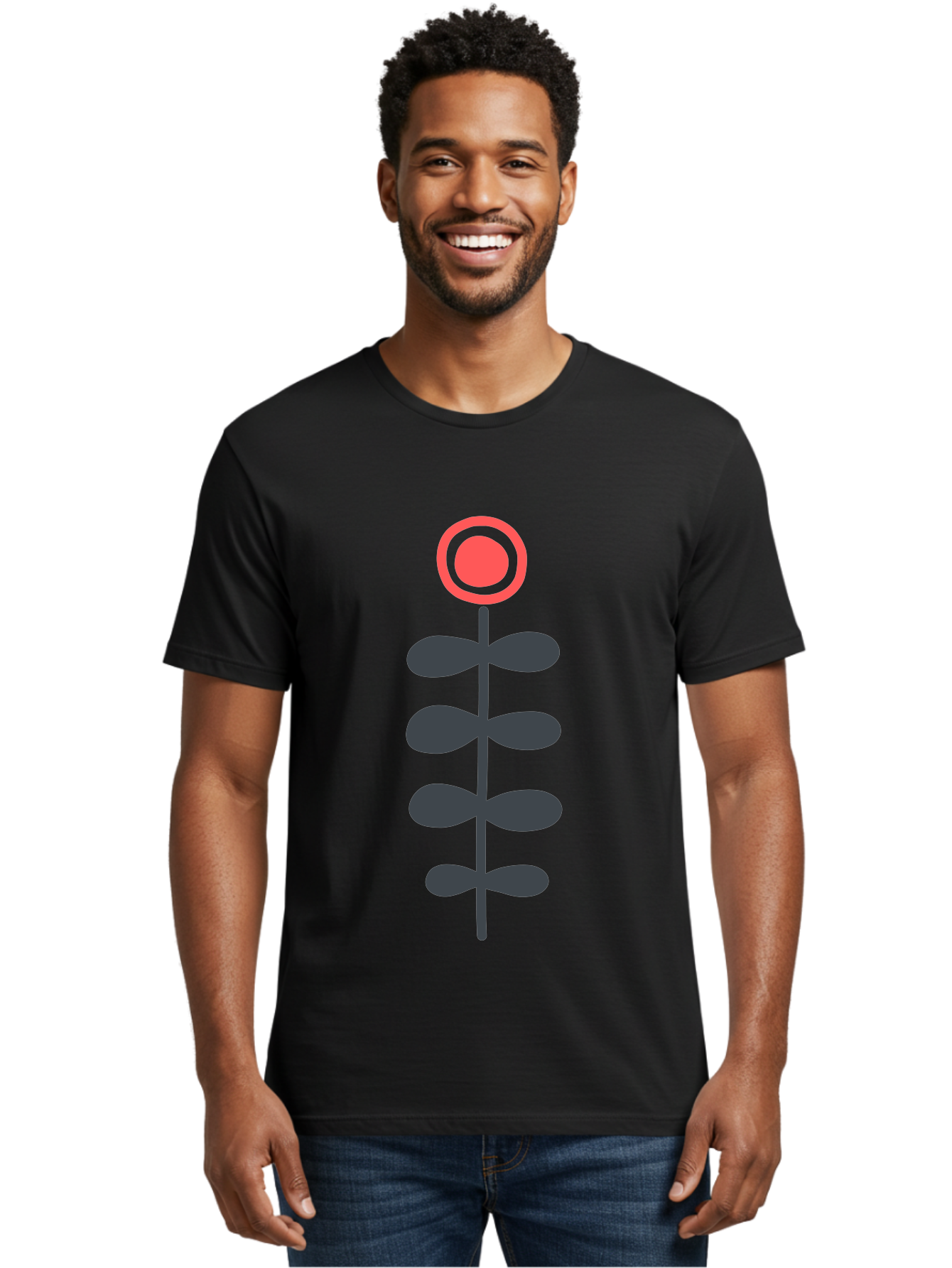 Flower-Icon-1 Men'S Graphic Tee, 100% Cotton, Comfortable Casual Summer Wear, Machine Washable, Simple Flower Graphic, Floral Design, Minimalist Art, Stem With Leaves, Red Flower Head, Graphic Illustration, Modern Botanical Aab731 18