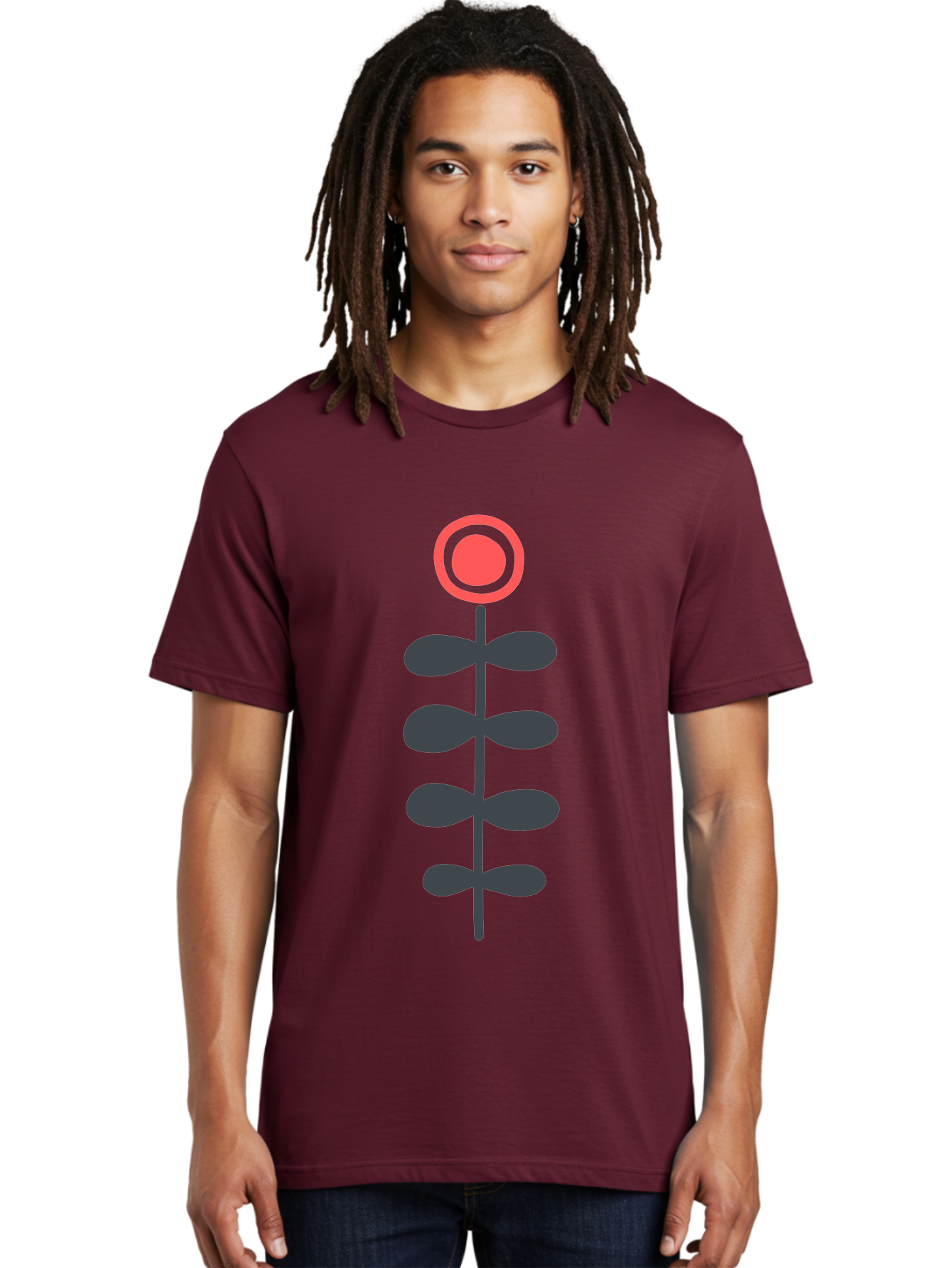 Flower-Icon-1 Men'S Graphic Tee, 100% Cotton, Comfortable Casual Summer Wear, Machine Washable, Simple Flower Graphic, Floral Design, Minimalist Art, Stem With Leaves, Red Flower Head, Graphic Illustration, Modern Botanical Aab731 16
