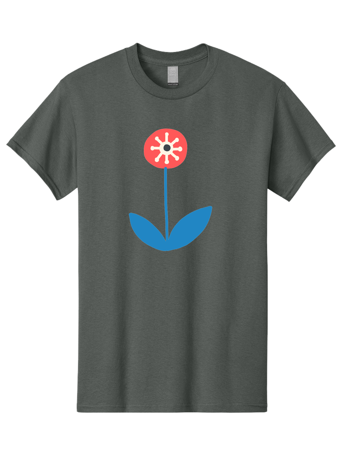 Flower-Icon Men'S Graphic Tee, 100% Cotton, Comfortable Casual Summer Wear, Machine Washable, Simple Flower, Minimalist Design, Red And White Petals, Blue Leaves, Floral Illustration, Modern Art, Digital Graphics, Stylized Bloom Aab732 3