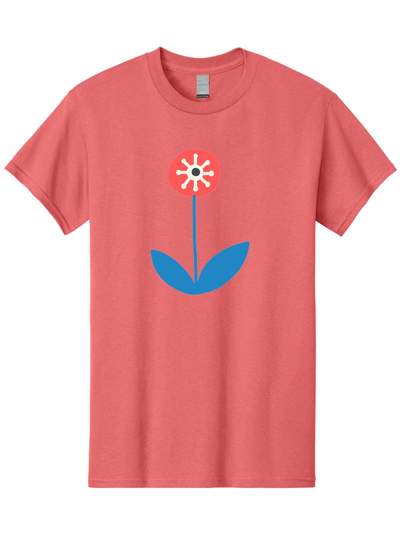 Flower-Icon Men'S Graphic Tee, 100% Cotton, Comfortable Casual Summer Wear, Machine Washable, Simple Flower, Minimalist Design, Red And White Petals, Blue Leaves, Floral Illustration, Modern Art, Digital Graphics, Stylized Bloom Aab732 5
