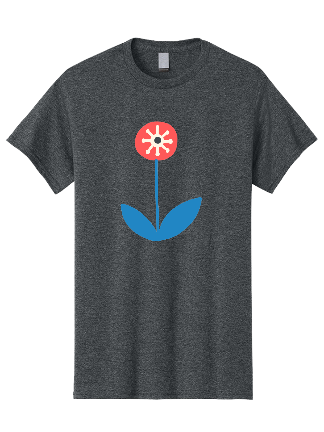 Flower-Icon Men'S Graphic Tee, 100% Cotton, Comfortable Casual Summer Wear, Machine Washable, Simple Flower, Minimalist Design, Red And White Petals, Blue Leaves, Floral Illustration, Modern Art, Digital Graphics, Stylized Bloom Aab732 1