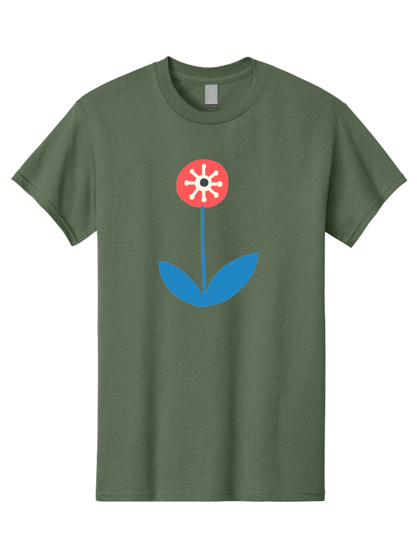 Flower-Icon Men'S Graphic Tee, 100% Cotton, Comfortable Casual Summer Wear, Machine Washable, Simple Flower, Minimalist Design, Red And White Petals, Blue Leaves, Floral Illustration, Modern Art, Digital Graphics, Stylized Bloom Aab732 7