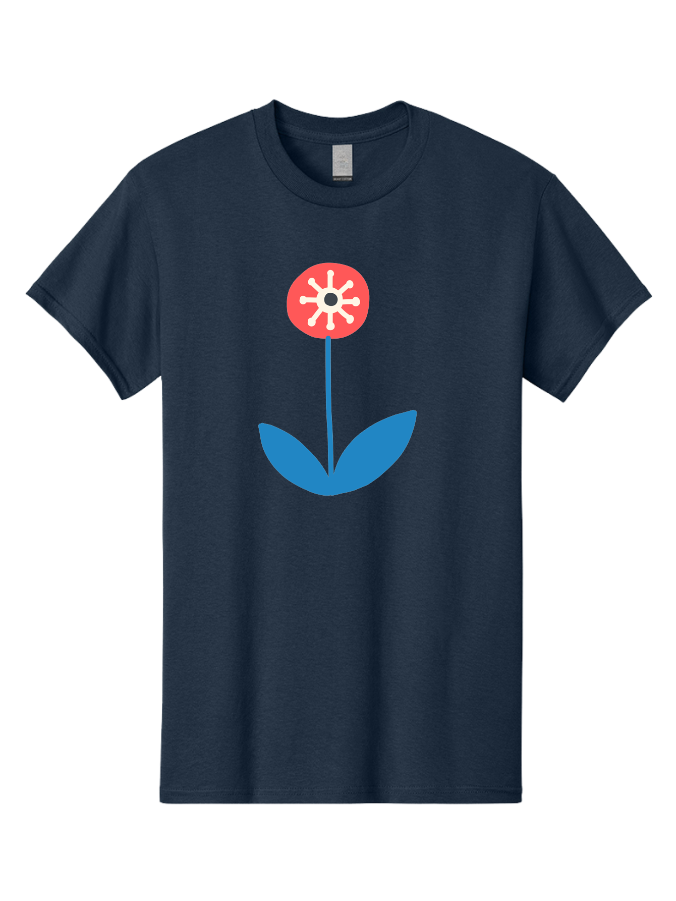 Flower-Icon Men'S Graphic Tee, 100% Cotton, Comfortable Casual Summer Wear, Machine Washable, Simple Flower, Minimalist Design, Red And White Petals, Blue Leaves, Floral Illustration, Modern Art, Digital Graphics, Stylized Bloom Aab732 13