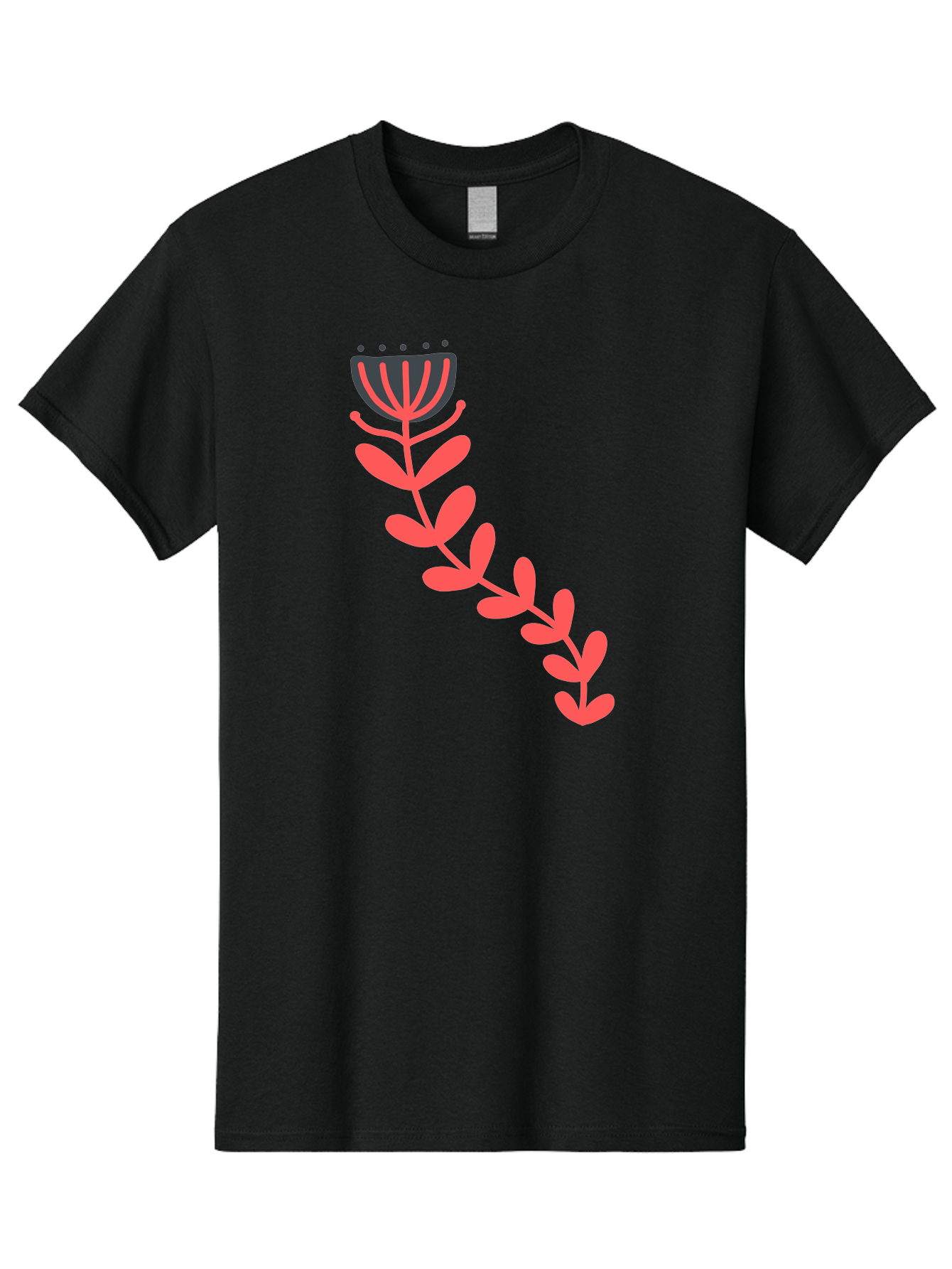 Flower-Illustration Men'S Graphic Tee, 100% Cotton, Comfortable Casual Summer Wear, Machine Washable, Stylized Tulip, Simple Design, Floral Pattern, Minimalist Art, Pink And Black, Leaves And Stem, Graphic Illustration, Modern Art Aab734 19
