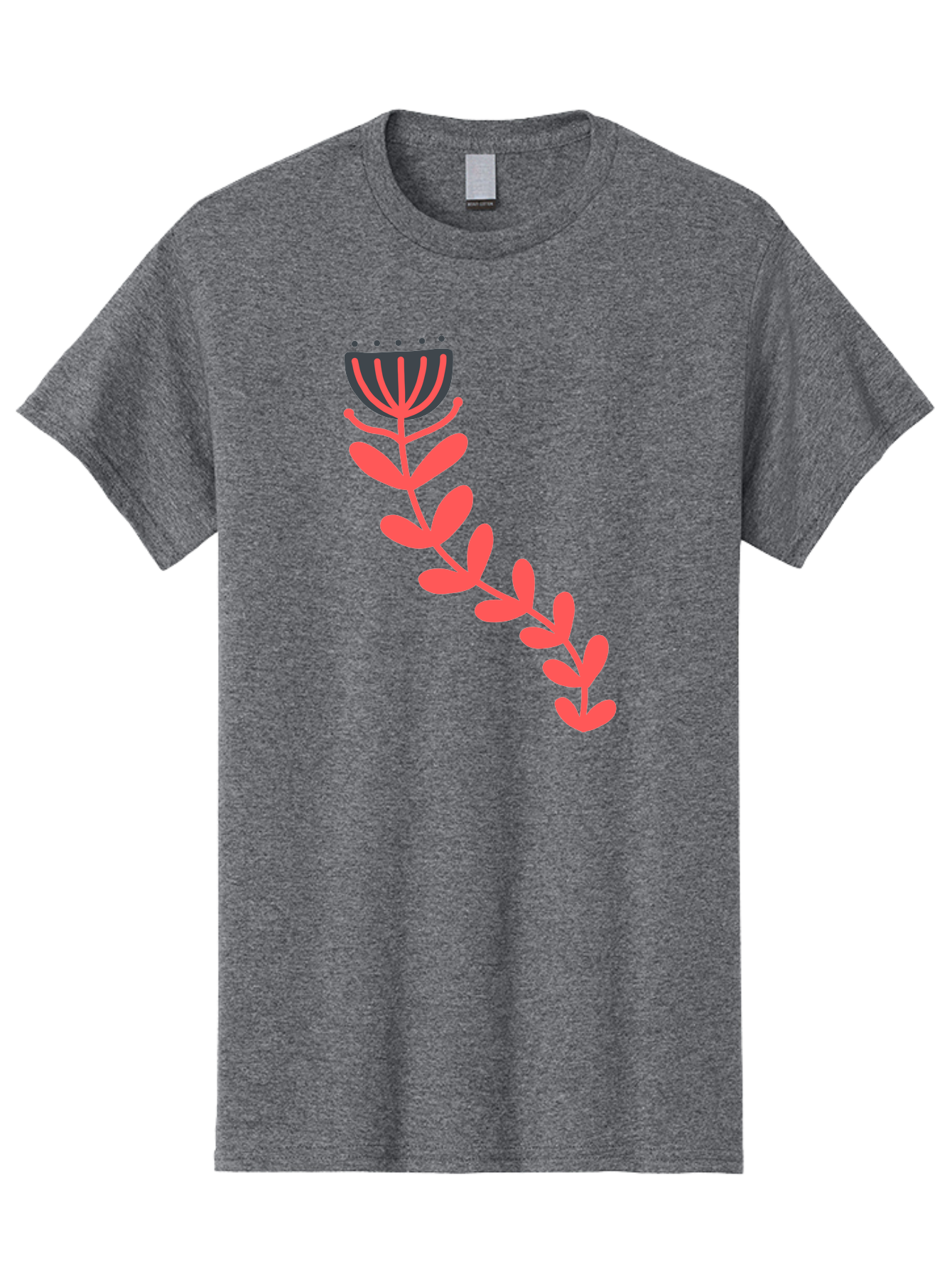 Flower-Illustration Men'S Graphic Tee, 100% Cotton, Comfortable Casual Summer Wear, Machine Washable, Stylized Tulip, Simple Design, Floral Pattern, Minimalist Art, Pink And Black, Leaves And Stem, Graphic Illustration, Modern Art Aab734 25