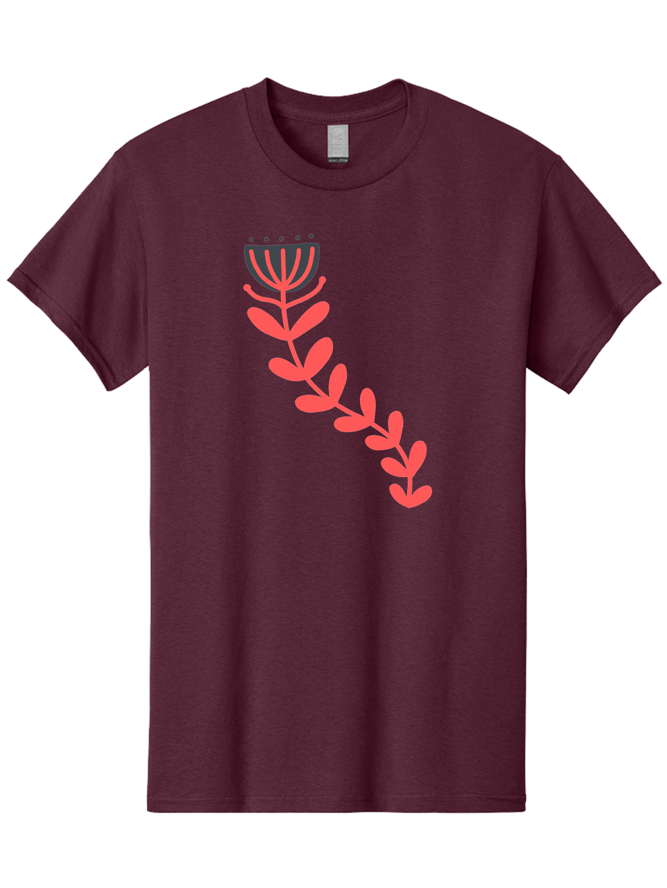 Flower-Illustration Men'S Graphic Tee, 100% Cotton, Comfortable Casual Summer Wear, Machine Washable, Stylized Tulip, Simple Design, Floral Pattern, Minimalist Art, Pink And Black, Leaves And Stem, Graphic Illustration, Modern Art Aab734 1