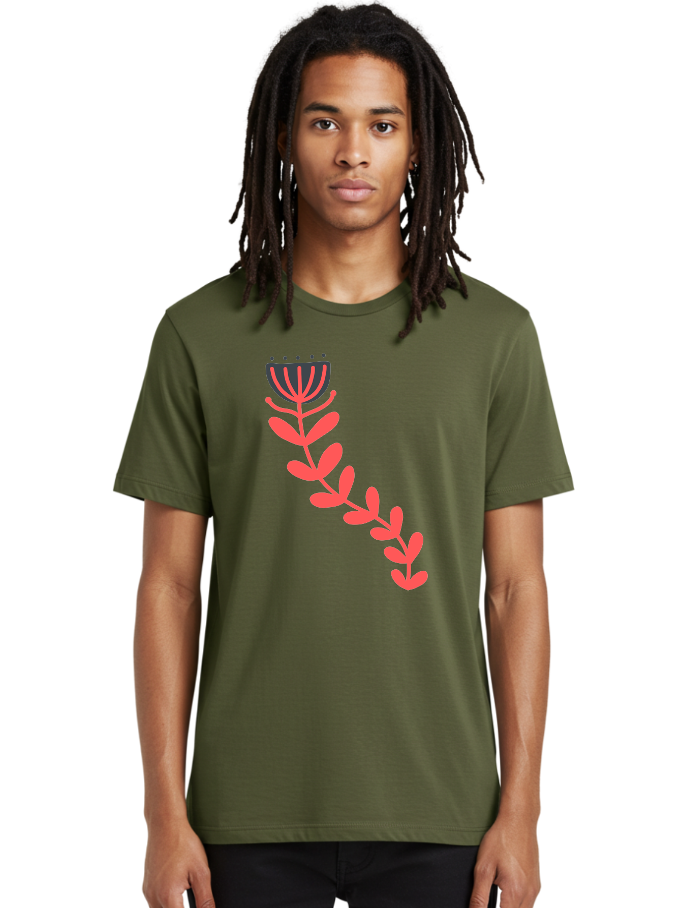 Flower-Illustration Men'S Graphic Tee, 100% Cotton, Comfortable Casual Summer Wear, Machine Washable, Stylized Tulip, Simple Design, Floral Pattern, Minimalist Art, Pink And Black, Leaves And Stem, Graphic Illustration, Modern Art Aab734 10